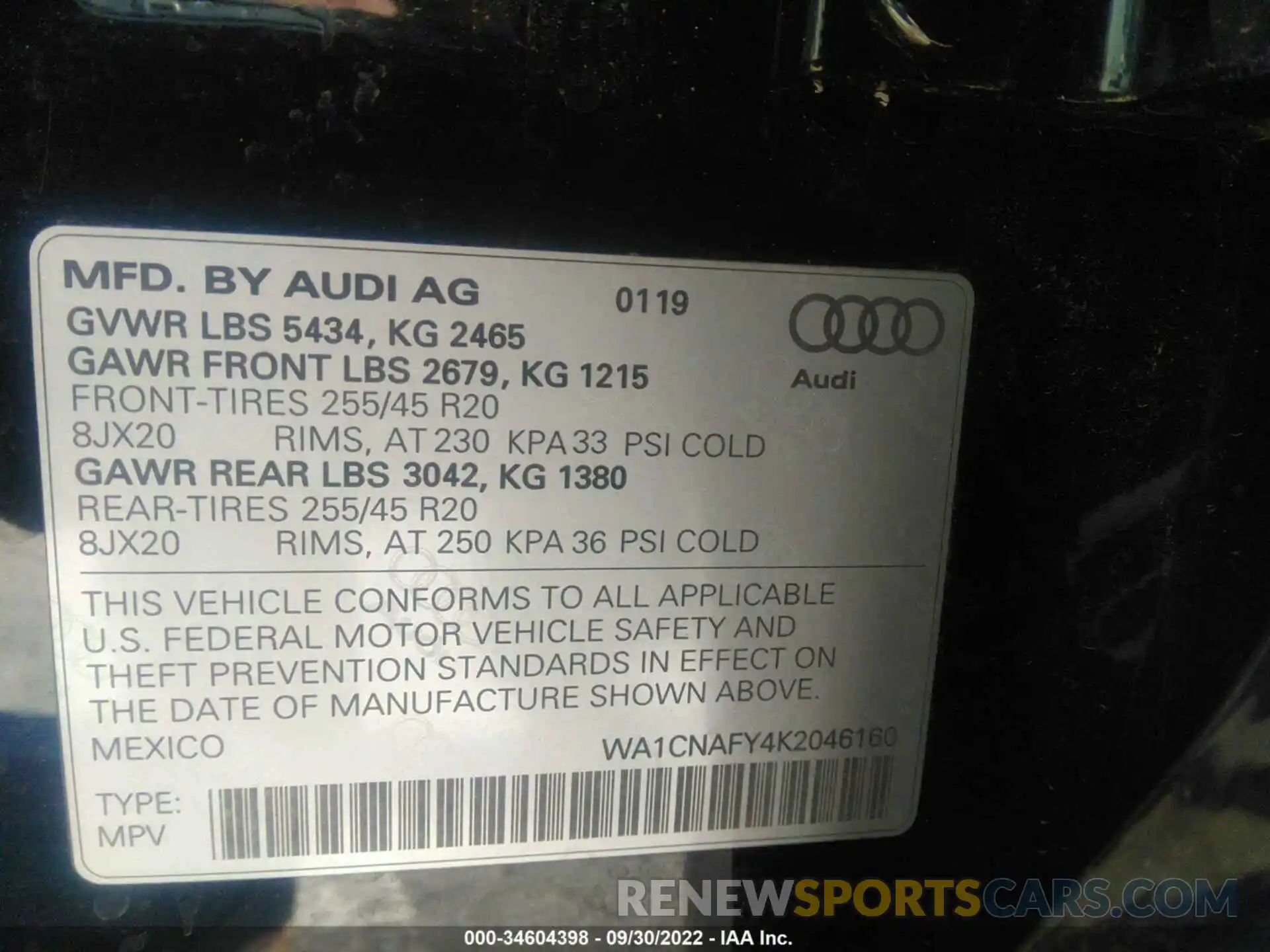 9 Photograph of a damaged car WA1CNAFY4K2046160 AUDI Q5 2019