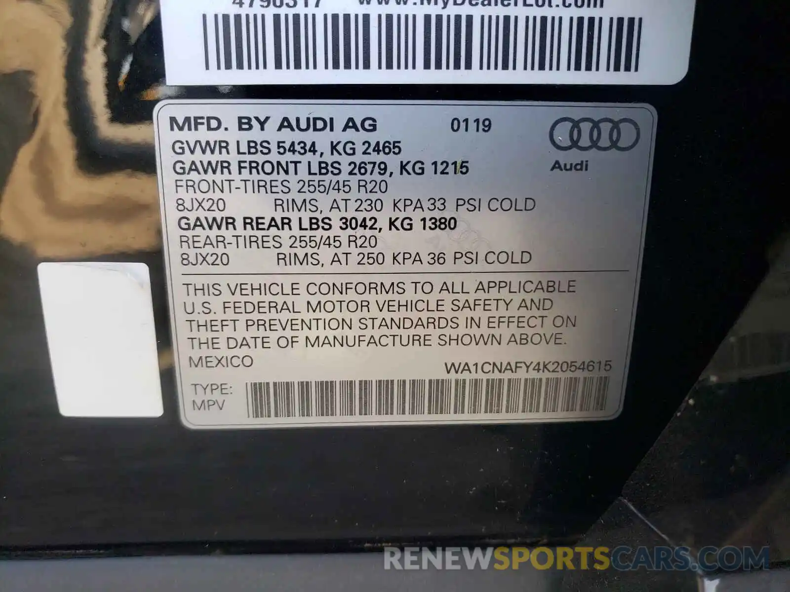 10 Фотография поврежденного автомобиля WA1CNAFY4K2054615 AUDI Q5 2019