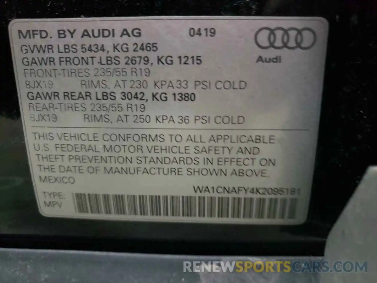 10 Фотография поврежденного автомобиля WA1CNAFY4K2095181 AUDI Q5 2019