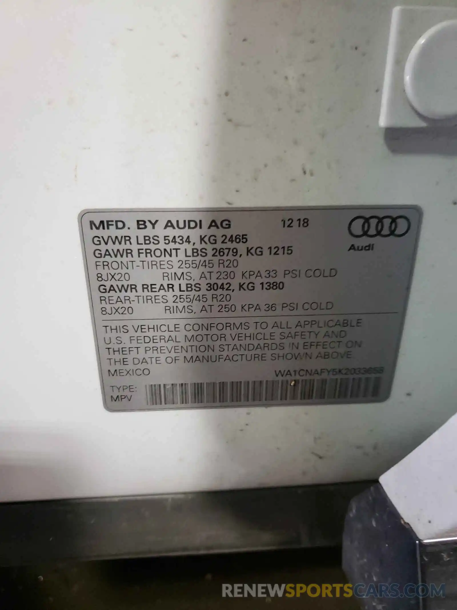 10 Photograph of a damaged car WA1CNAFY5K2033658 AUDI Q5 2019