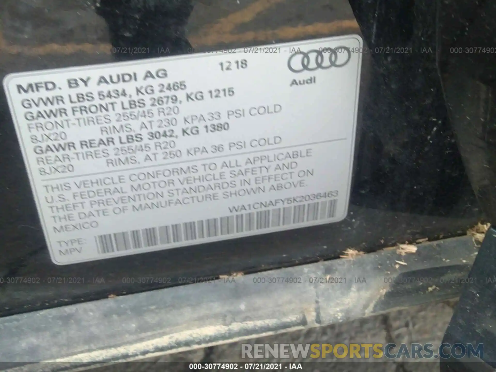 9 Photograph of a damaged car WA1CNAFY5K2036463 AUDI Q5 2019