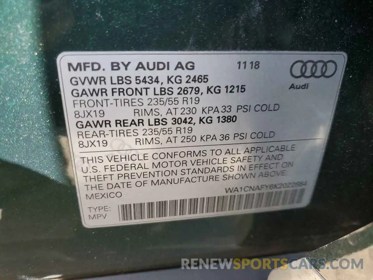 10 Фотография поврежденного автомобиля WA1CNAFY6K2022684 AUDI Q5 2019