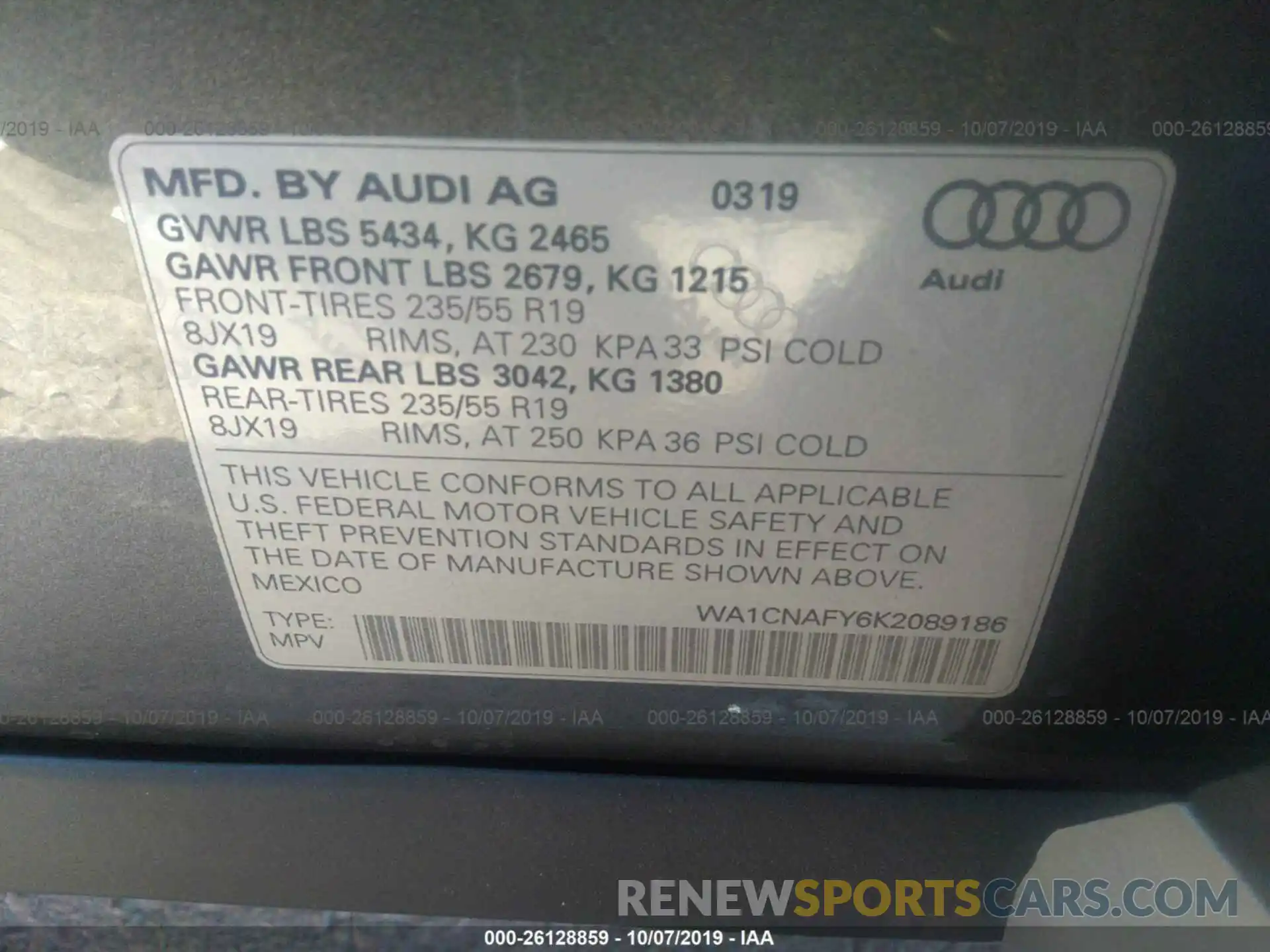 9 Фотография поврежденного автомобиля WA1CNAFY6K2089186 AUDI Q5 2019