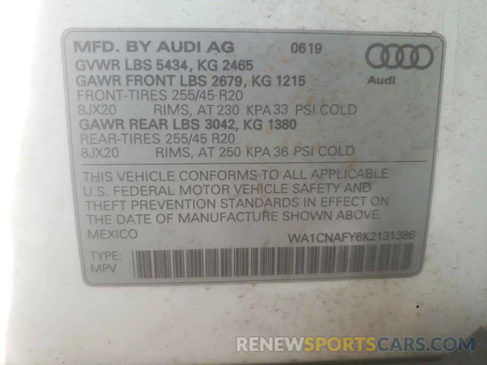 10 Photograph of a damaged car WA1CNAFY6K2131386 AUDI Q5 2019