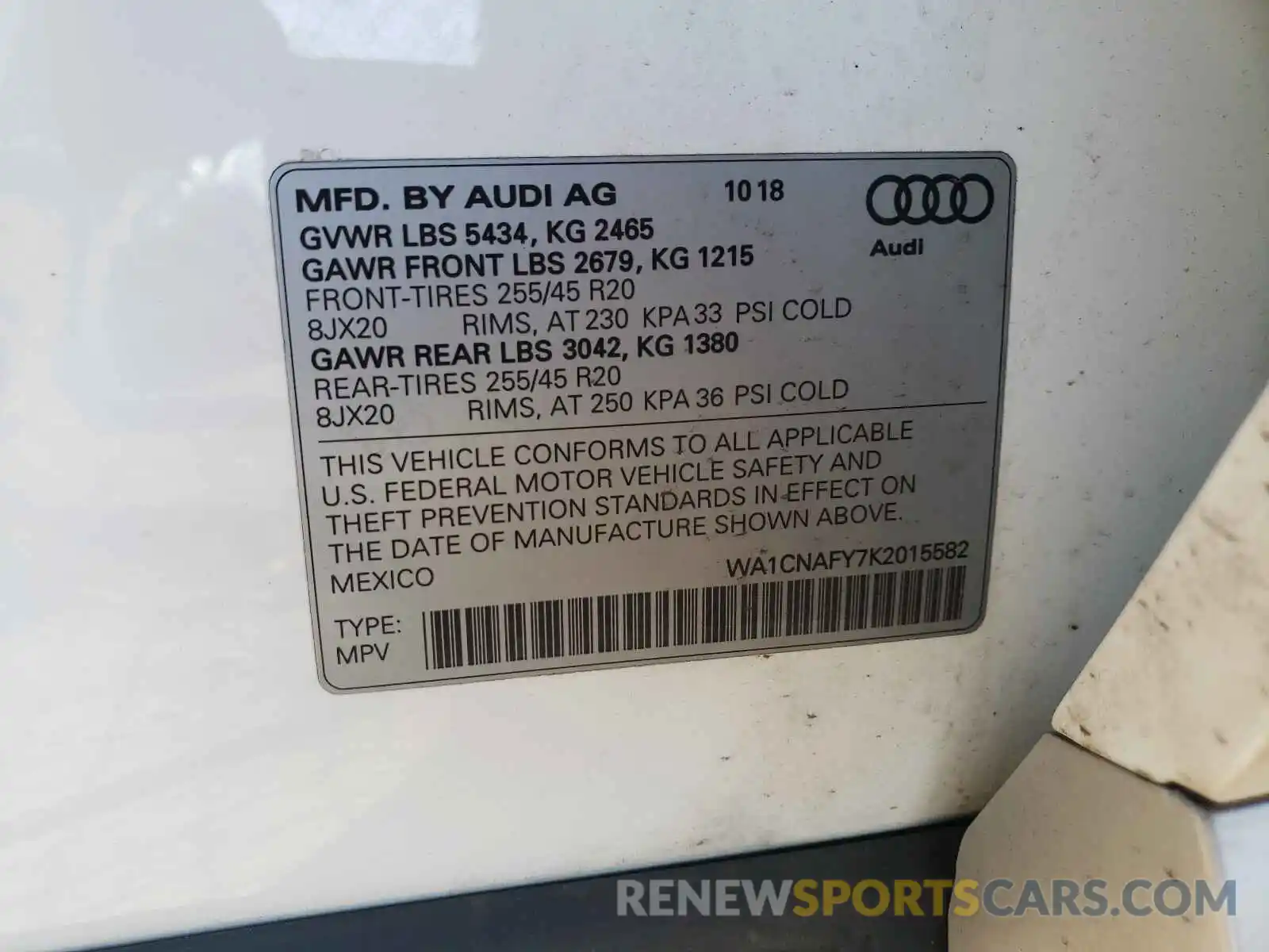 10 Фотография поврежденного автомобиля WA1CNAFY7K2015582 AUDI Q5 2019