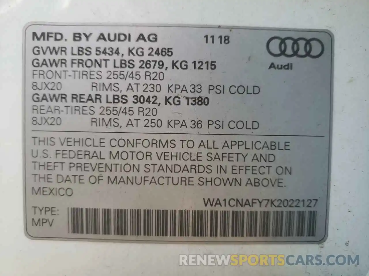 10 Photograph of a damaged car WA1CNAFY7K2022127 AUDI Q5 2019