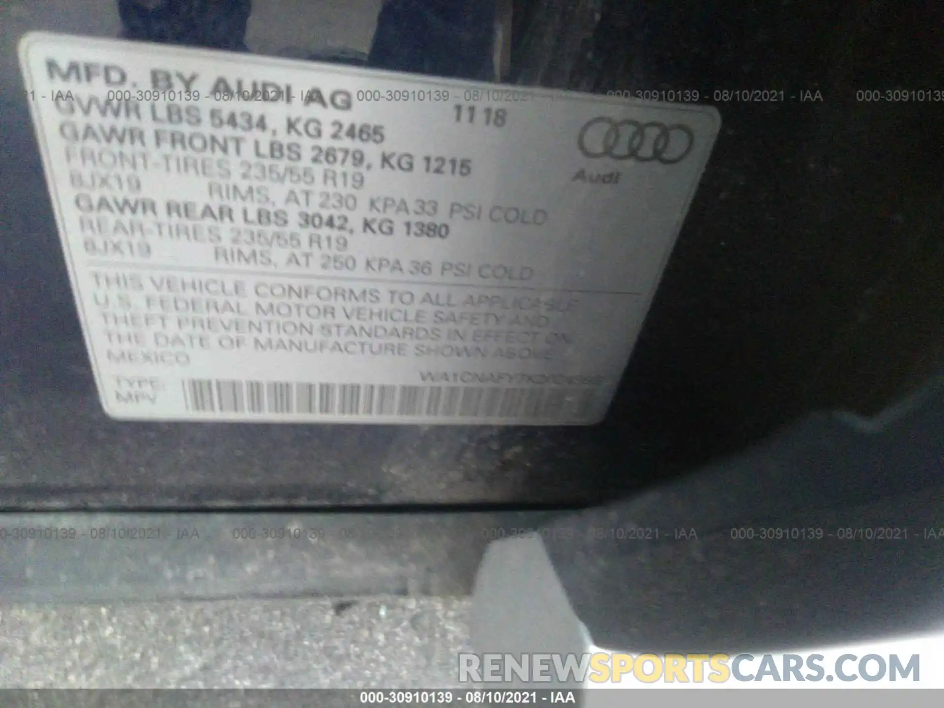 9 Фотография поврежденного автомобиля WA1CNAFY7K2024993 AUDI Q5 2019