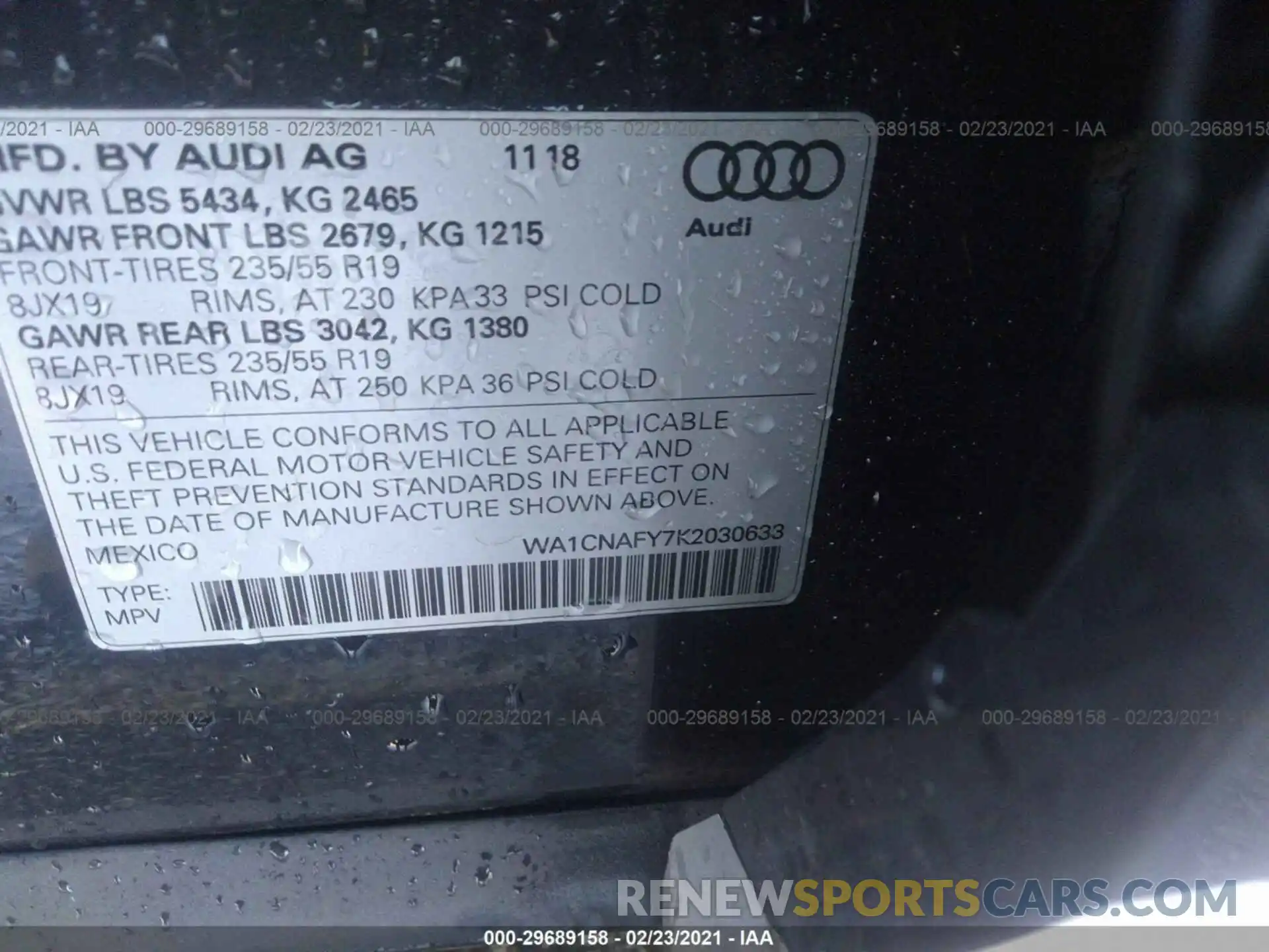 9 Photograph of a damaged car WA1CNAFY7K2030633 AUDI Q5 2019