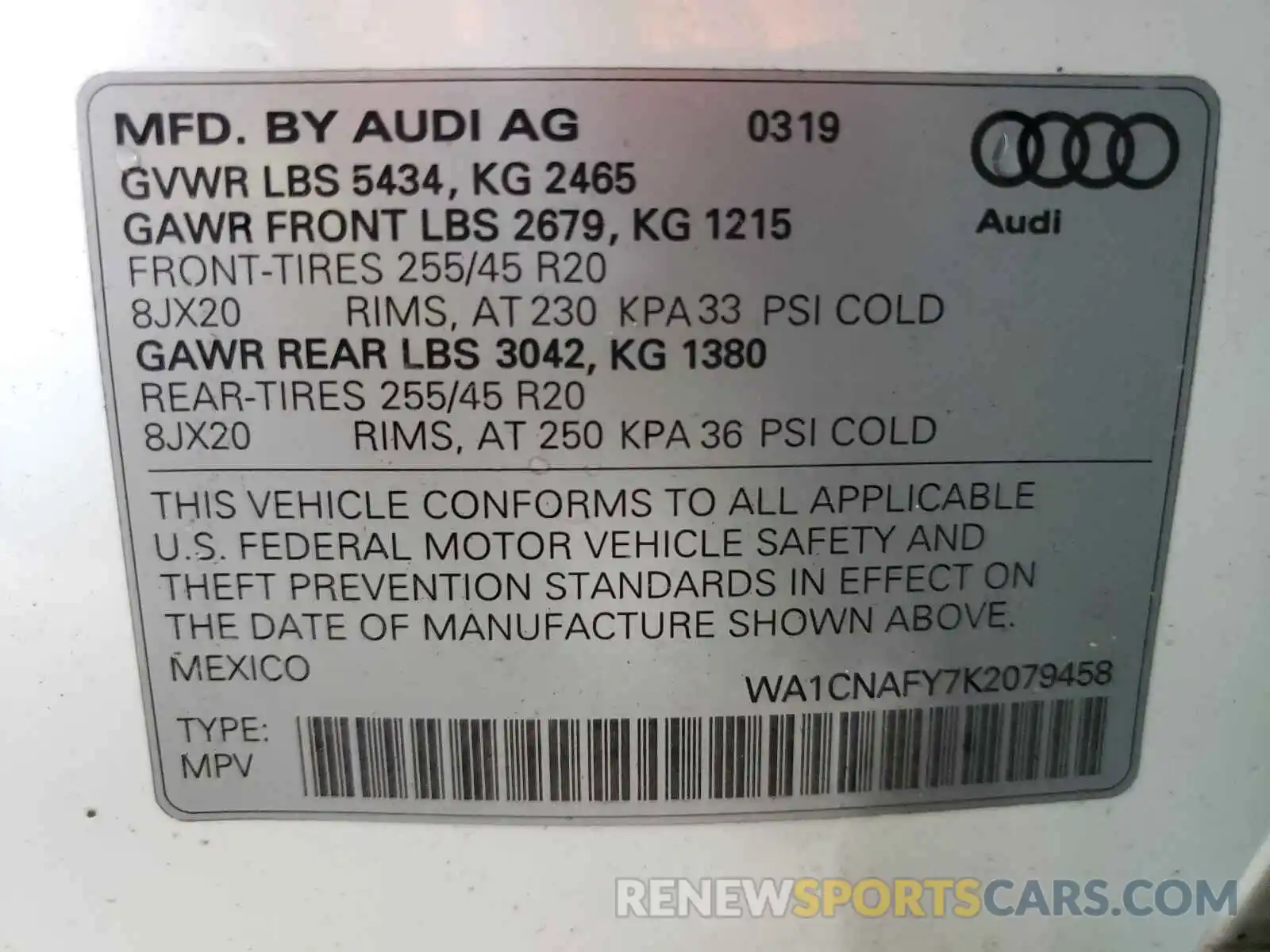 10 Photograph of a damaged car WA1CNAFY7K2079458 AUDI Q5 2019