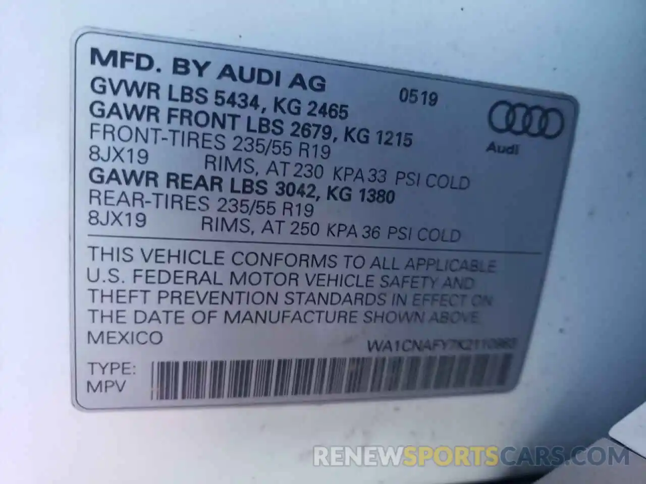 10 Photograph of a damaged car WA1CNAFY7K2110983 AUDI Q5 2019