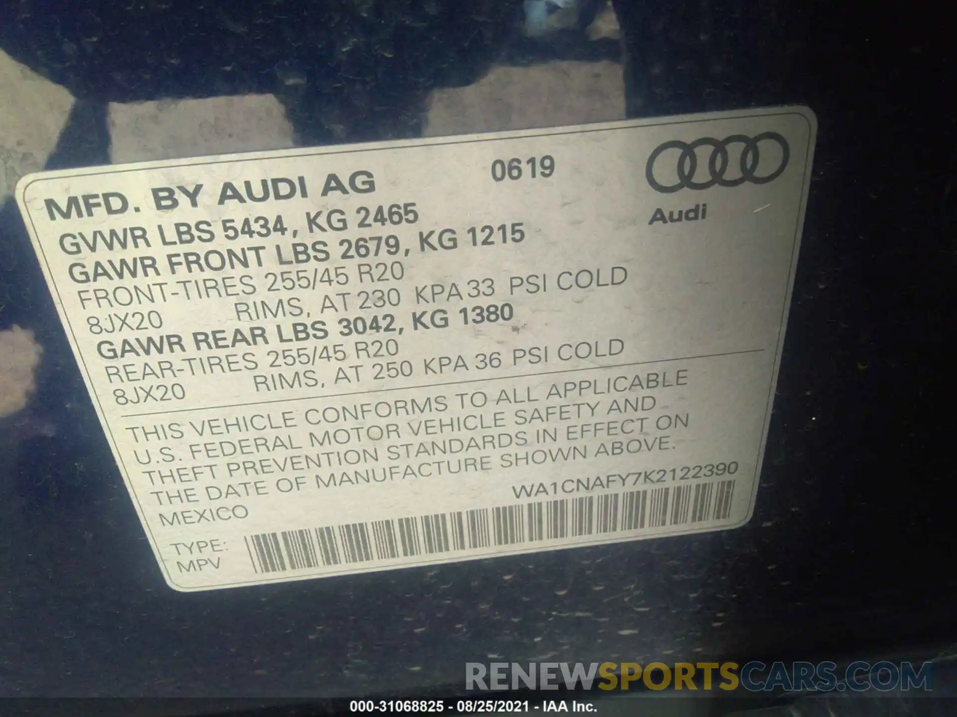 9 Фотография поврежденного автомобиля WA1CNAFY7K2122390 AUDI Q5 2019