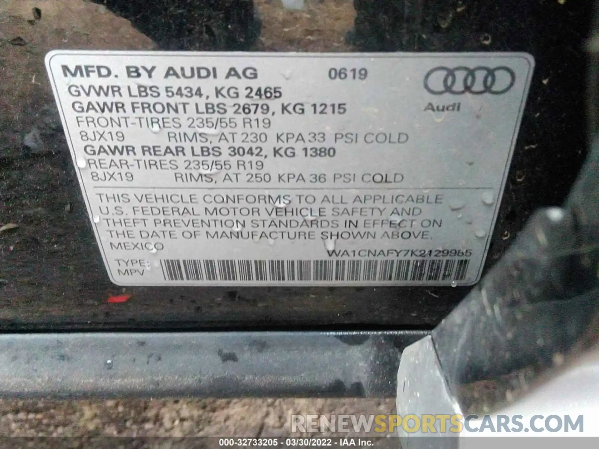 9 Фотография поврежденного автомобиля WA1CNAFY7K2129985 AUDI Q5 2019