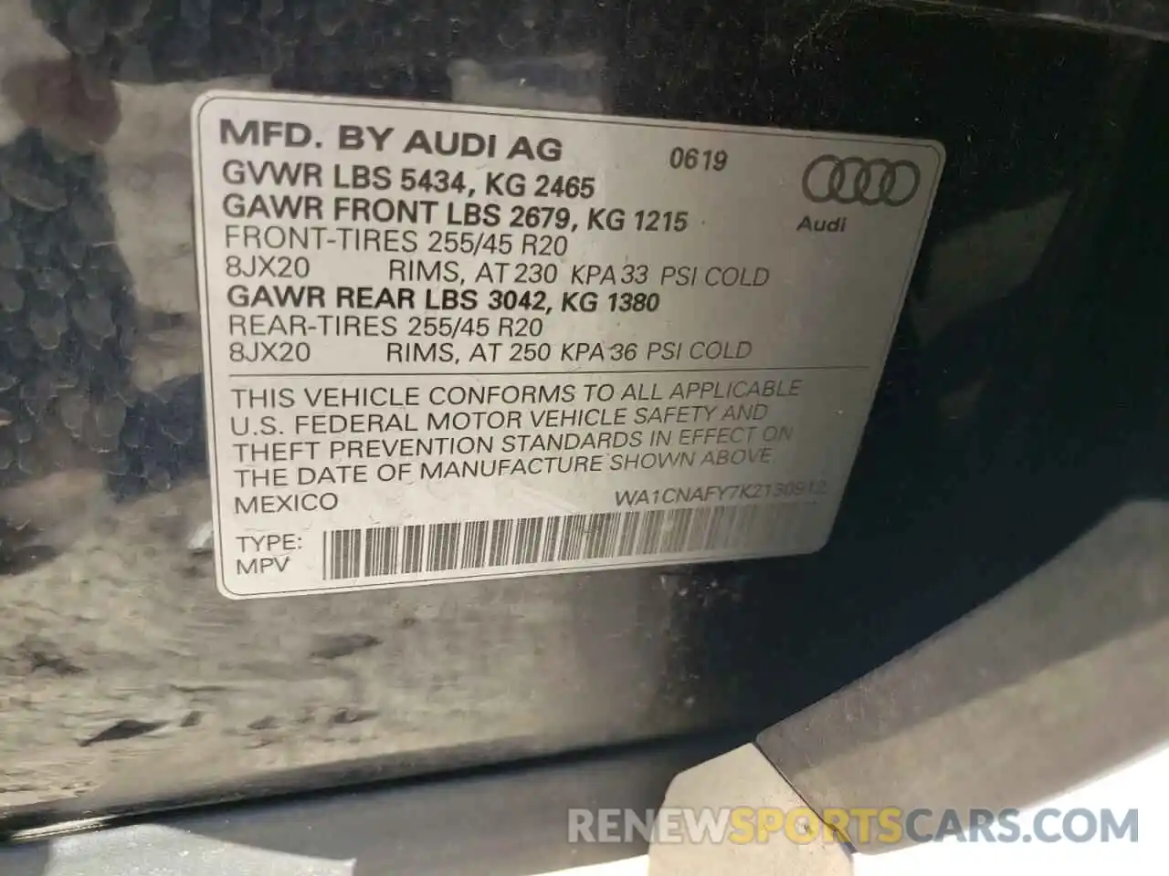 10 Photograph of a damaged car WA1CNAFY7K2130912 AUDI Q5 2019