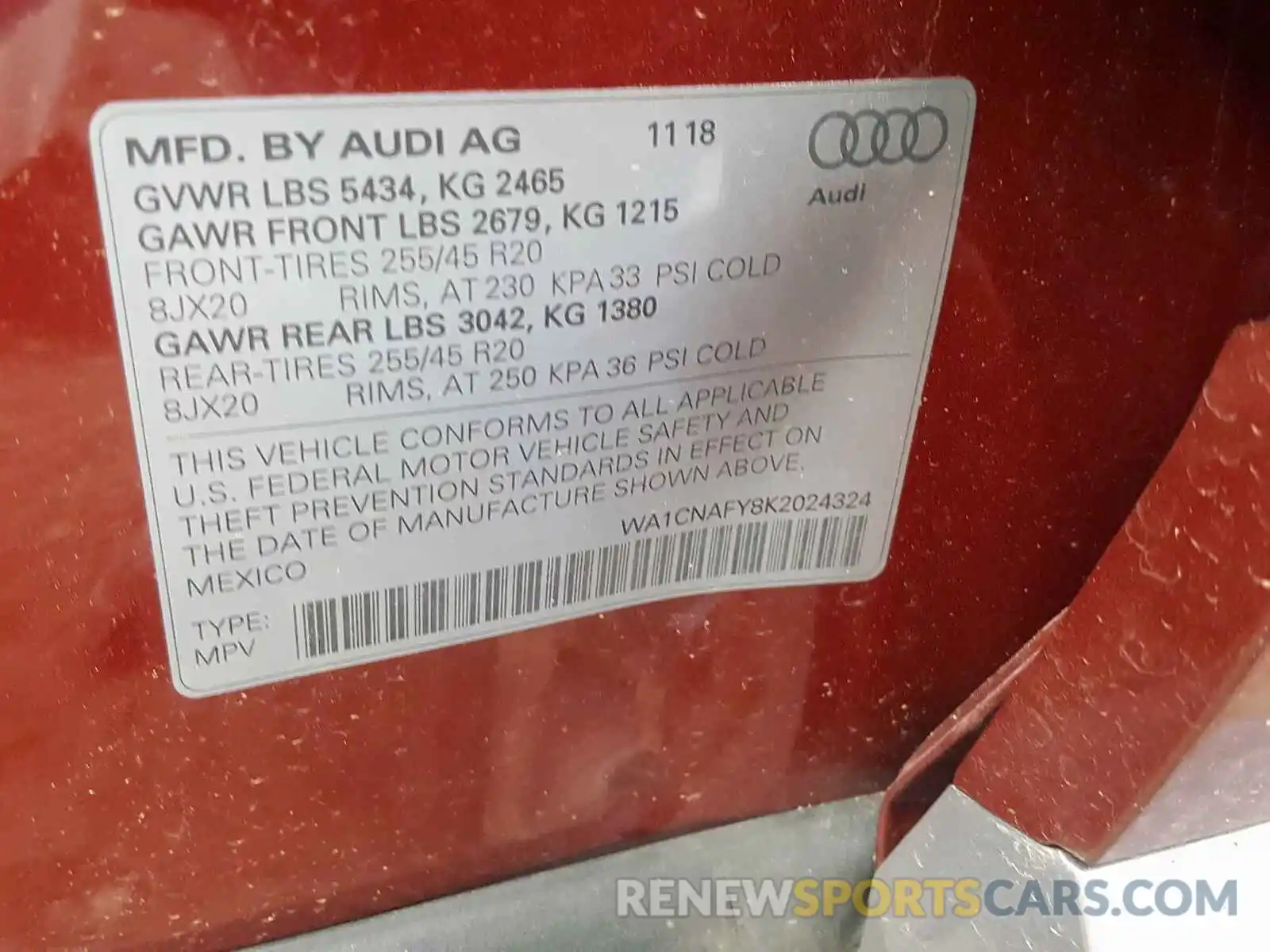 10 Photograph of a damaged car WA1CNAFY8K2024324 AUDI Q5 2019