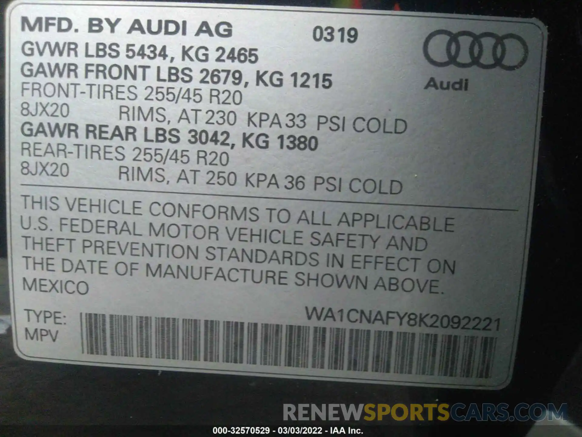 9 Photograph of a damaged car WA1CNAFY8K2092221 AUDI Q5 2019