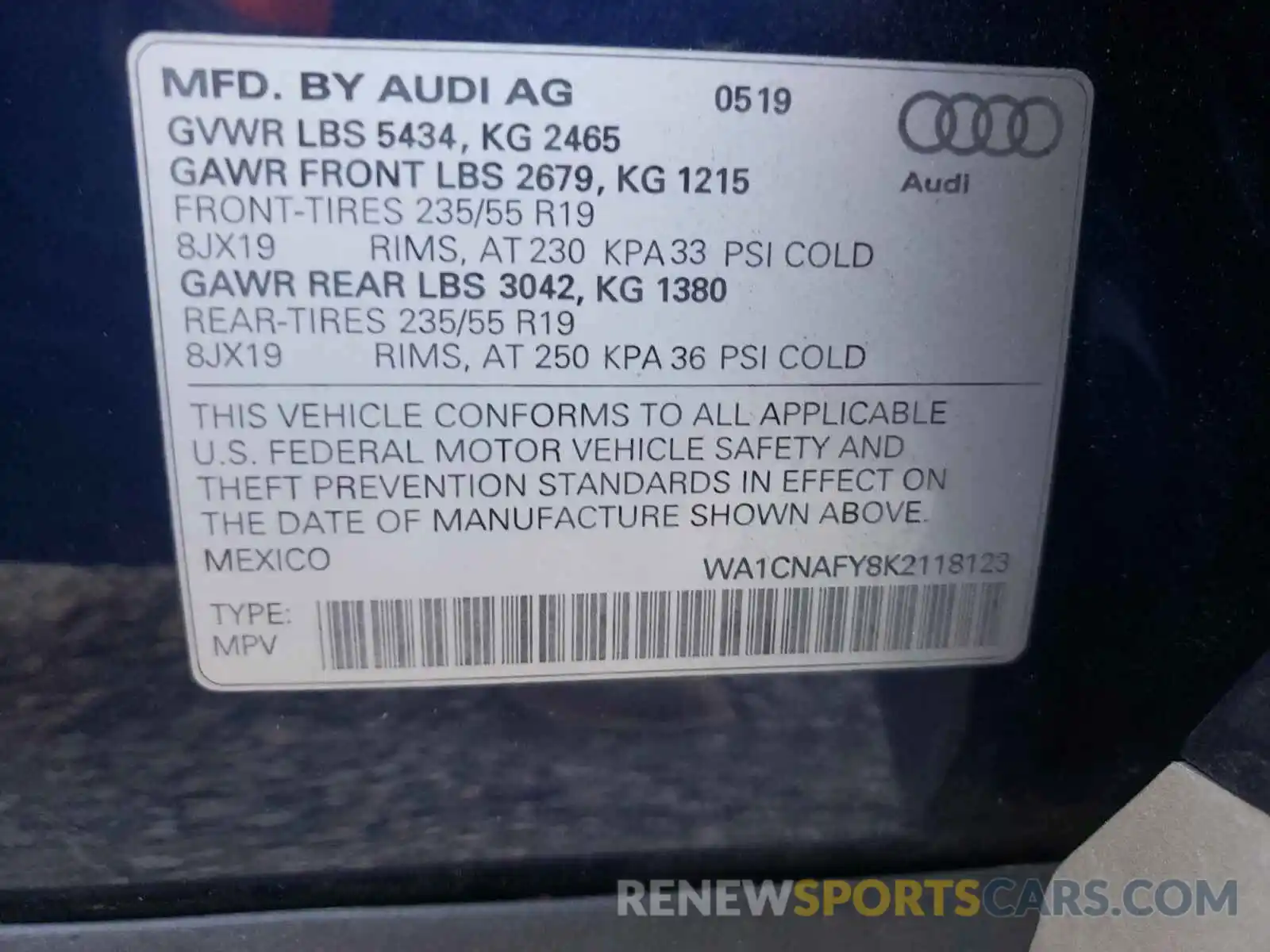 10 Photograph of a damaged car WA1CNAFY8K2118123 AUDI Q5 2019