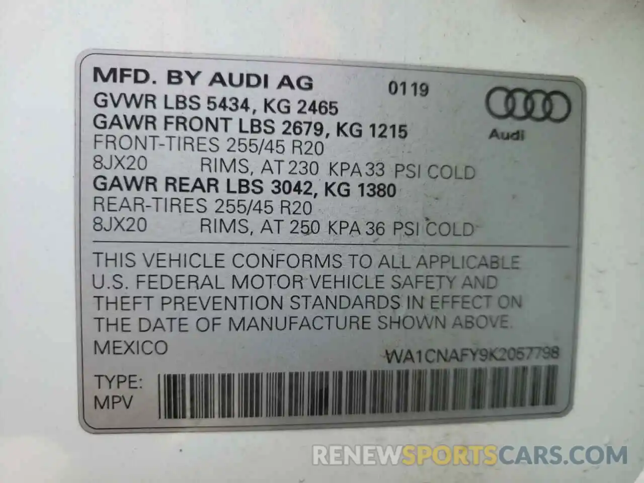 10 Photograph of a damaged car WA1CNAFY9K2057798 AUDI Q5 2019