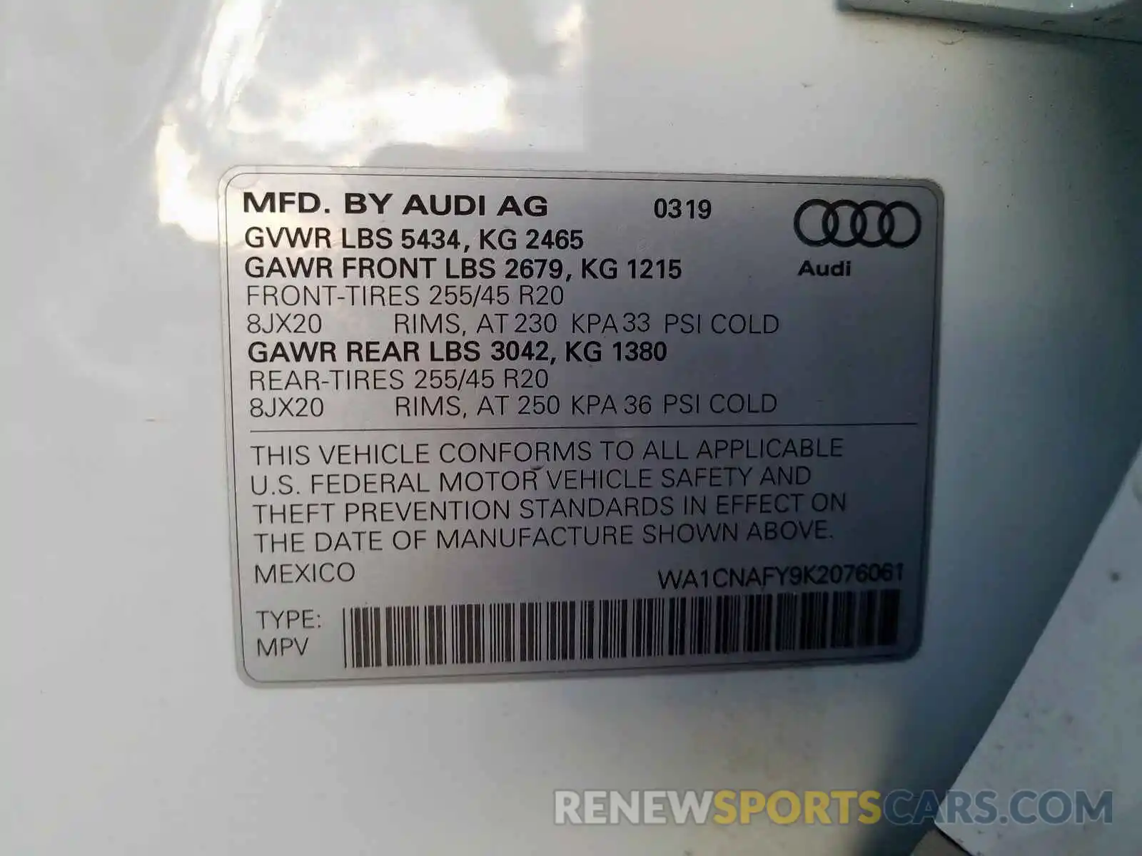 10 Photograph of a damaged car WA1CNAFY9K2076061 AUDI Q5 2019