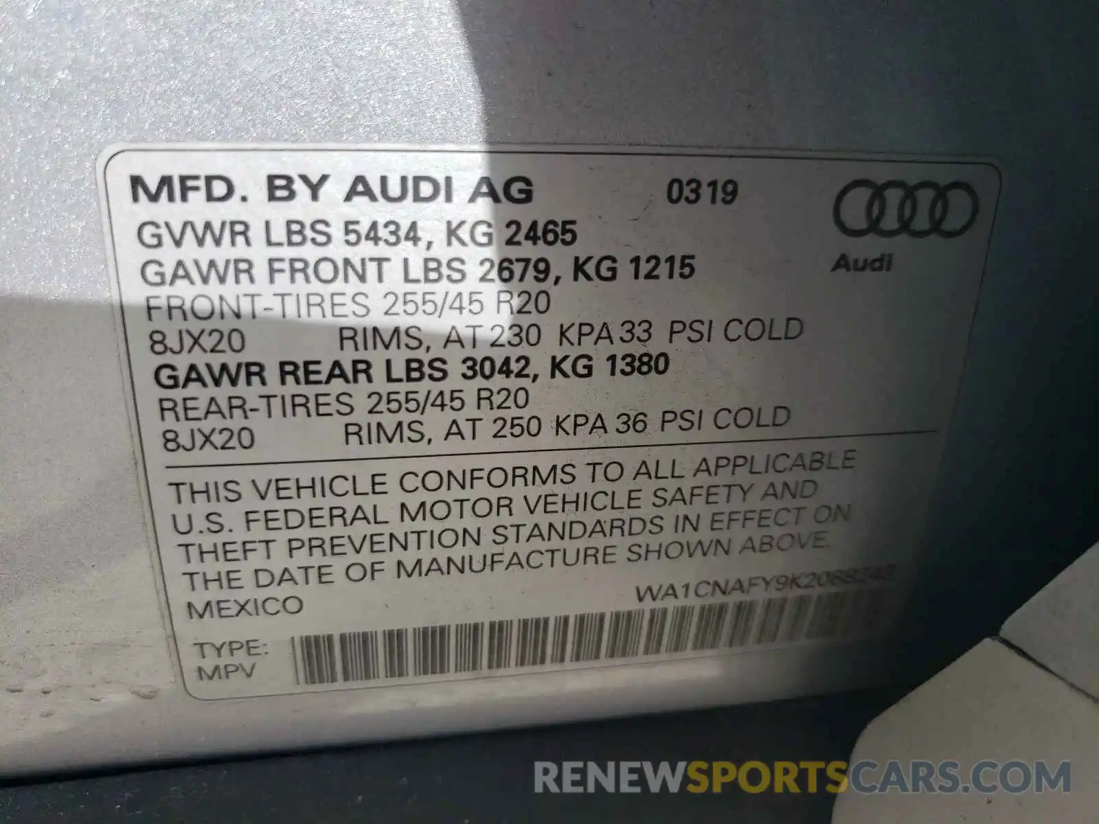 10 Photograph of a damaged car WA1CNAFY9K2088243 AUDI Q5 2019