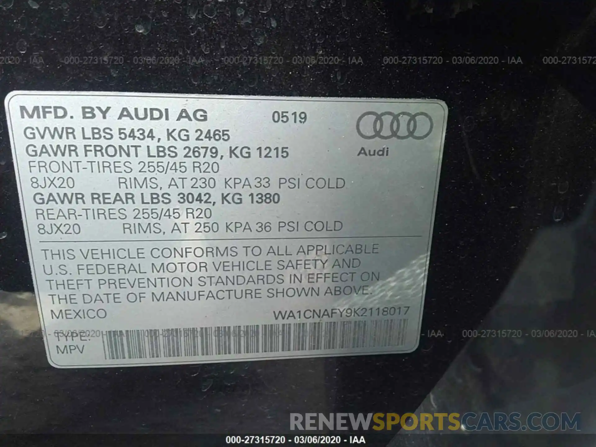 9 Фотография поврежденного автомобиля WA1CNAFY9K2118017 AUDI Q5 2019