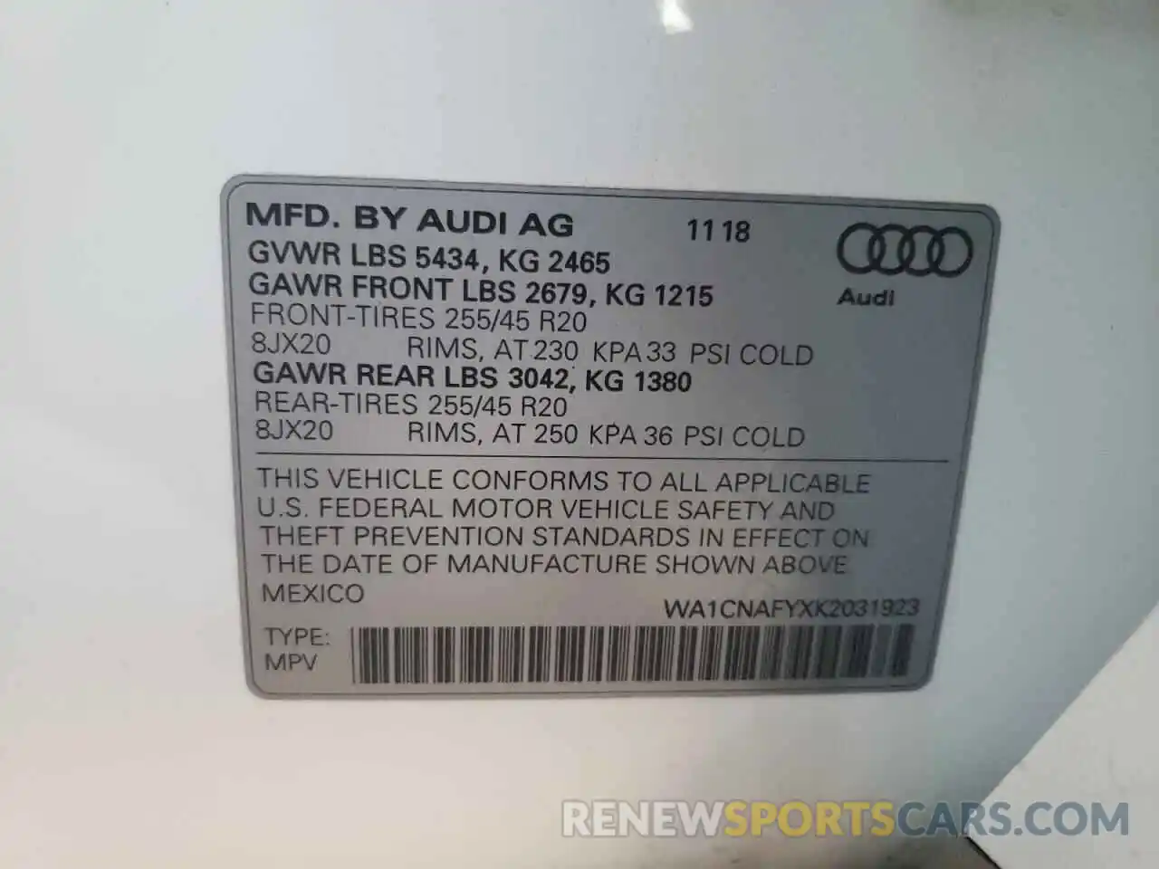 10 Фотография поврежденного автомобиля WA1CNAFYXK2031923 AUDI Q5 2019