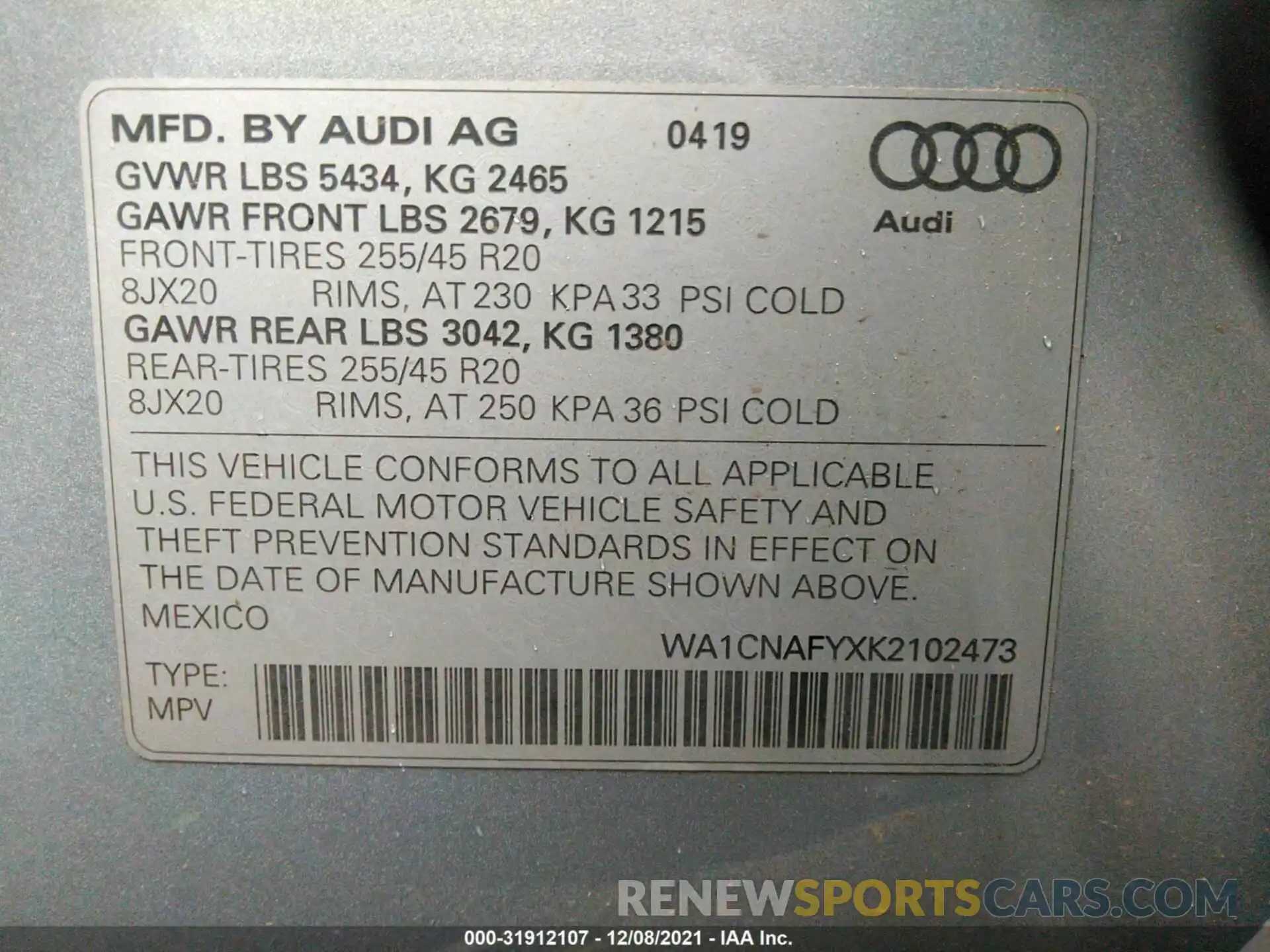 9 Фотография поврежденного автомобиля WA1CNAFYXK2102473 AUDI Q5 2019