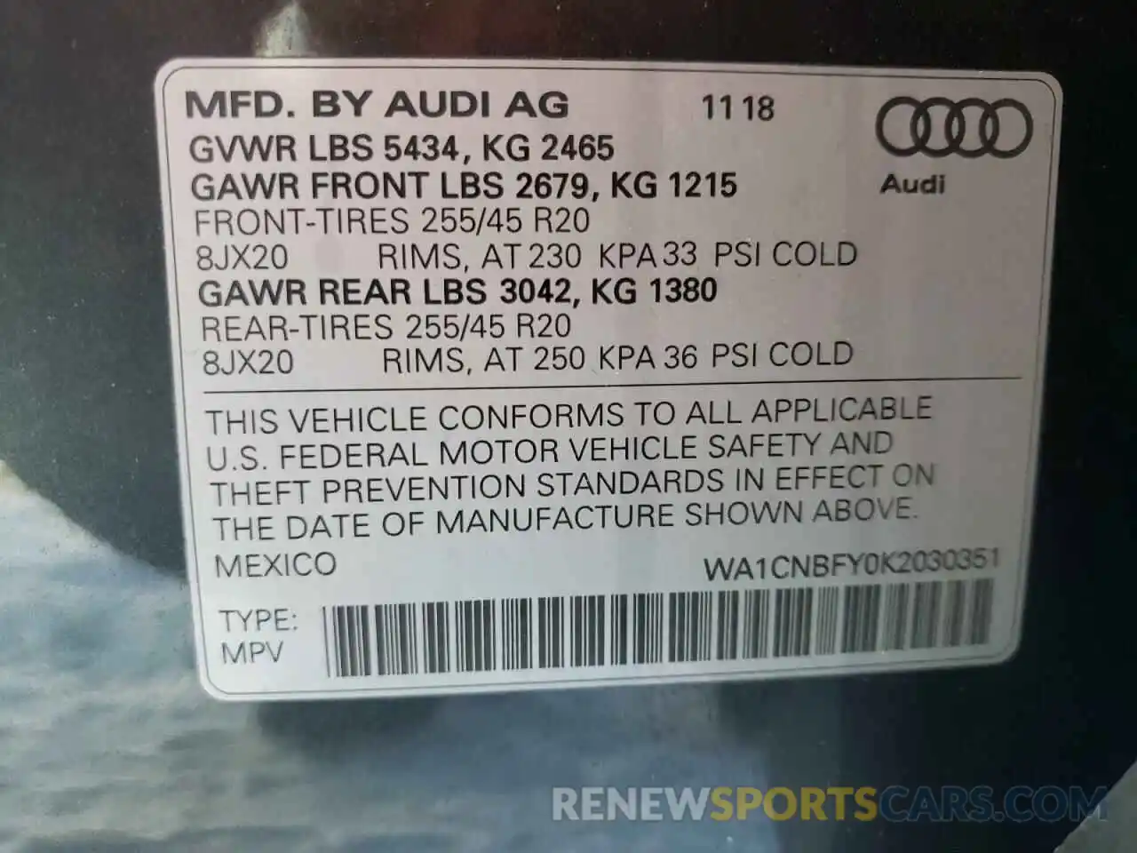 10 Фотография поврежденного автомобиля WA1CNBFY0K2030351 AUDI Q5 2019