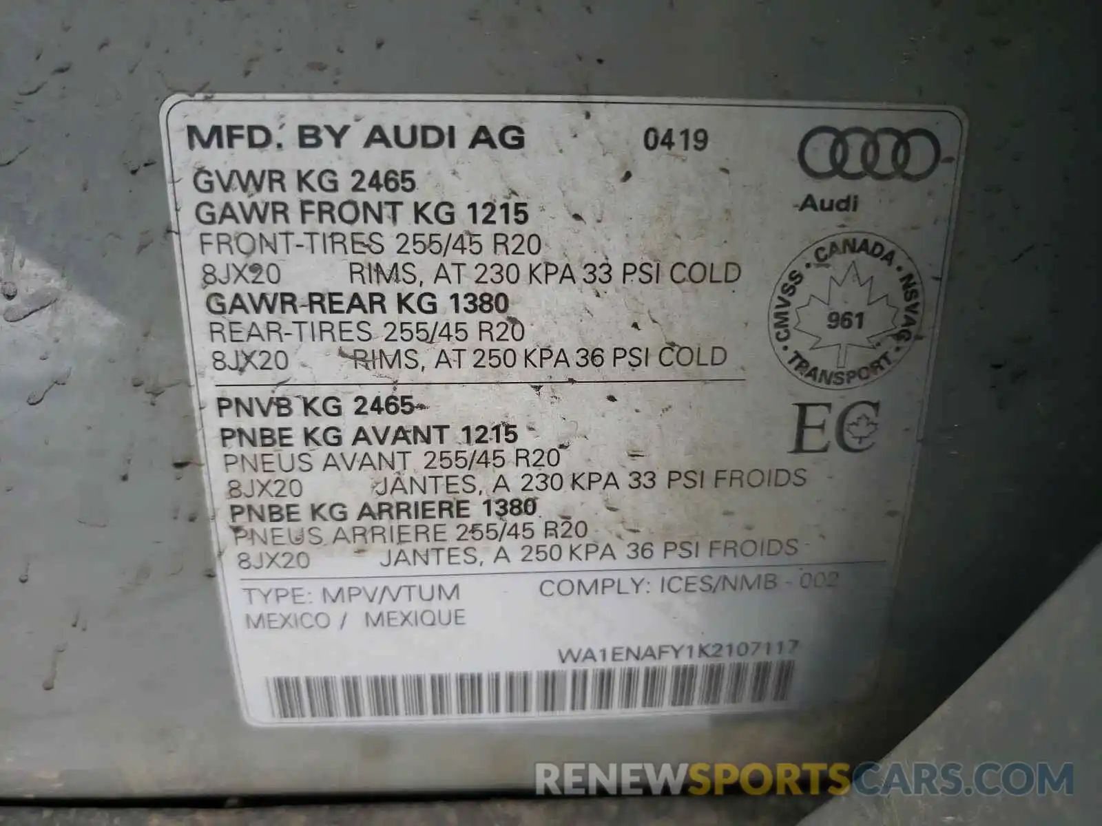 10 Photograph of a damaged car WA1ENAFY1K2107117 AUDI Q5 2019