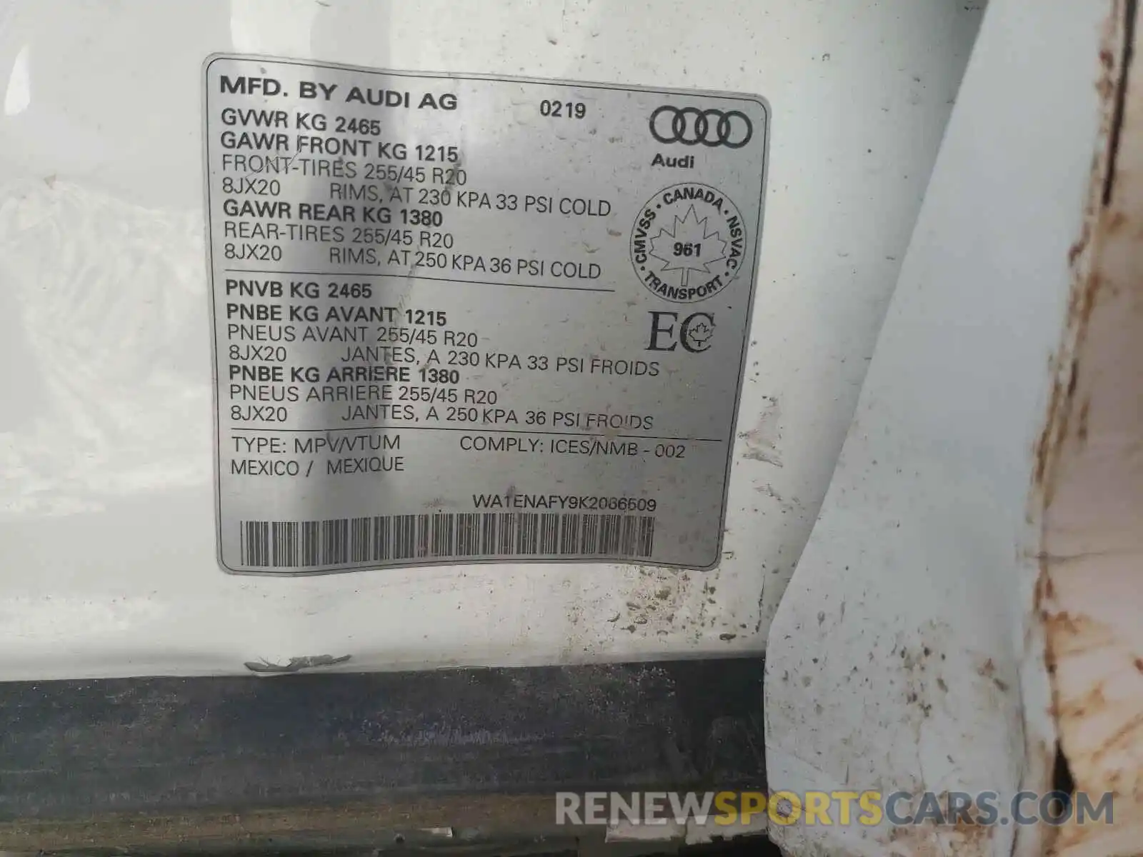 10 Photograph of a damaged car WA1ENAFY9K2066509 AUDI Q5 2019