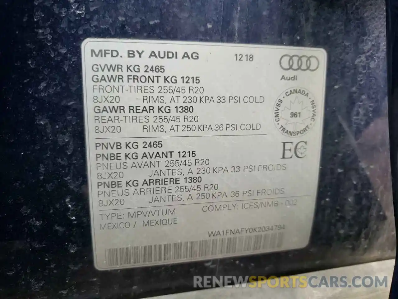 10 Photograph of a damaged car WA1FNAFY0K2034794 AUDI Q5 2019