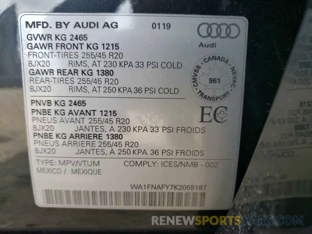 10 Фотография поврежденного автомобиля WA1FNAFY7K2055187 AUDI Q5 2019