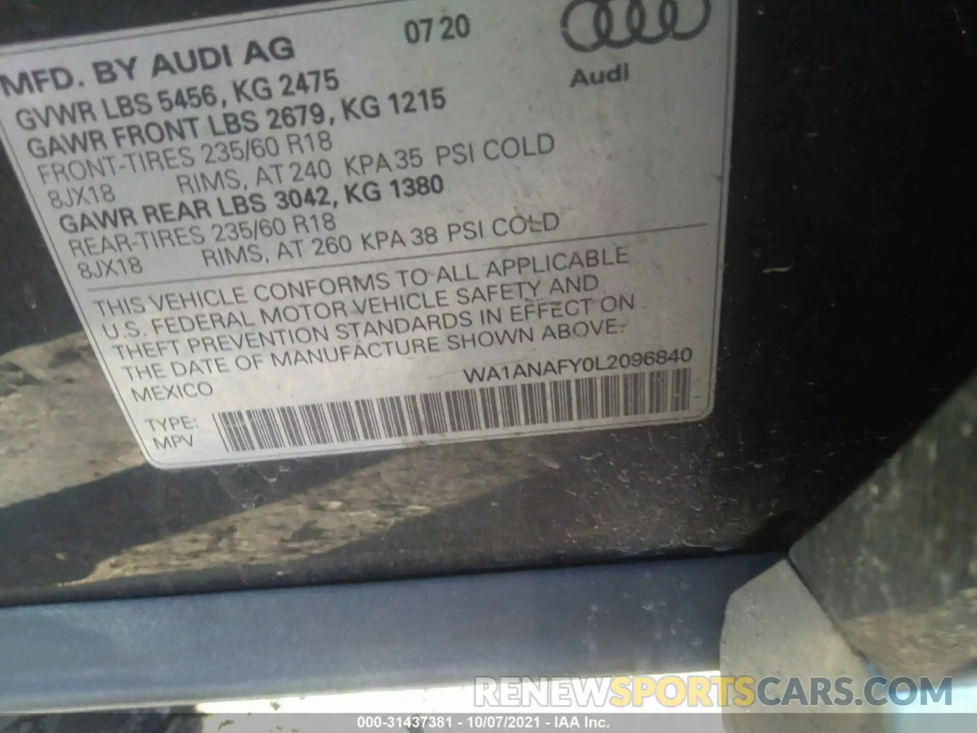 9 Фотография поврежденного автомобиля WA1ANAFY0L2096840 AUDI Q5 2020