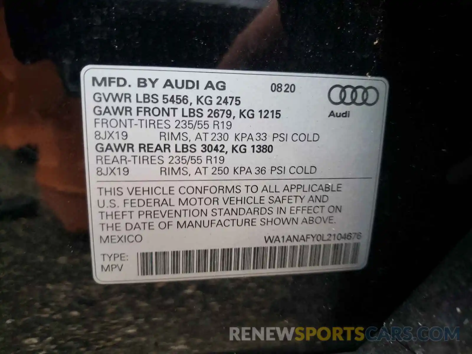 10 Фотография поврежденного автомобиля WA1ANAFY0L2104676 AUDI Q5 2020