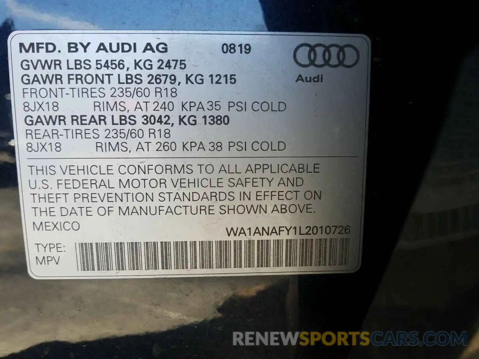 10 Фотография поврежденного автомобиля WA1ANAFY1L2010726 AUDI Q5 2020