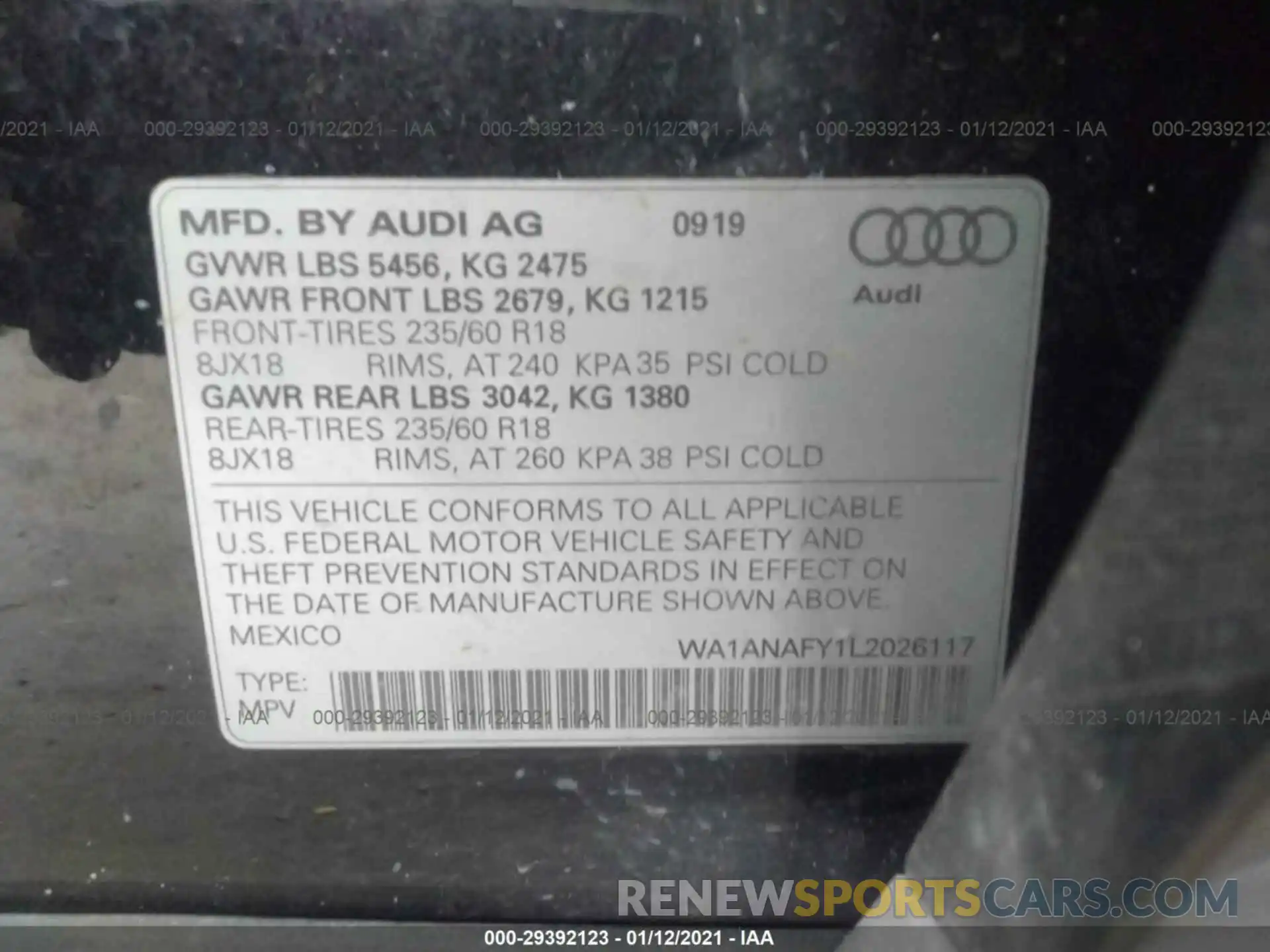 9 Фотография поврежденного автомобиля WA1ANAFY1L2026117 AUDI Q5 2020