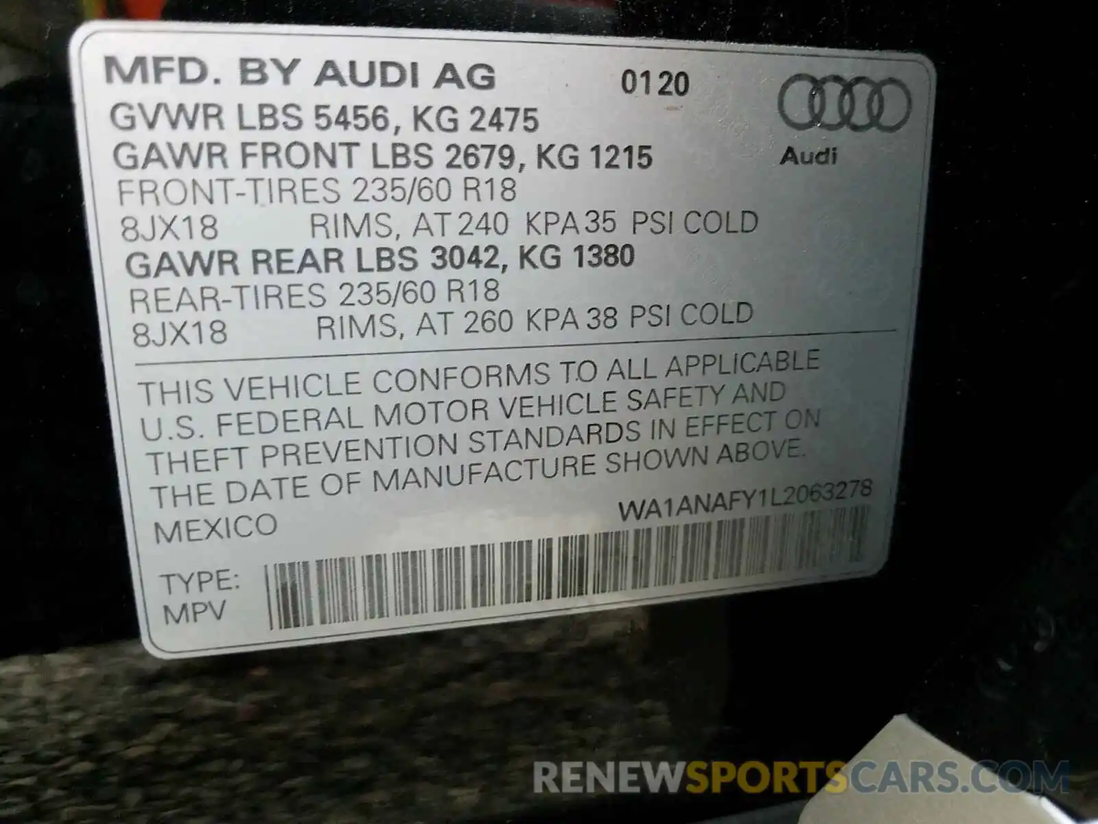 10 Photograph of a damaged car WA1ANAFY1L2063278 AUDI Q5 2020