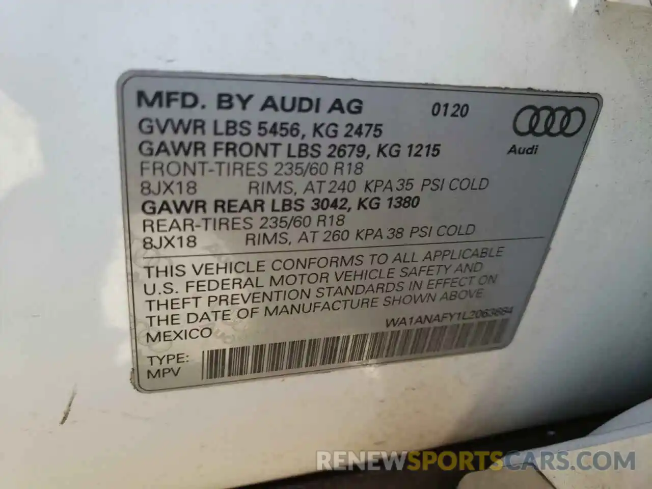 10 Photograph of a damaged car WA1ANAFY1L2063684 AUDI Q5 2020