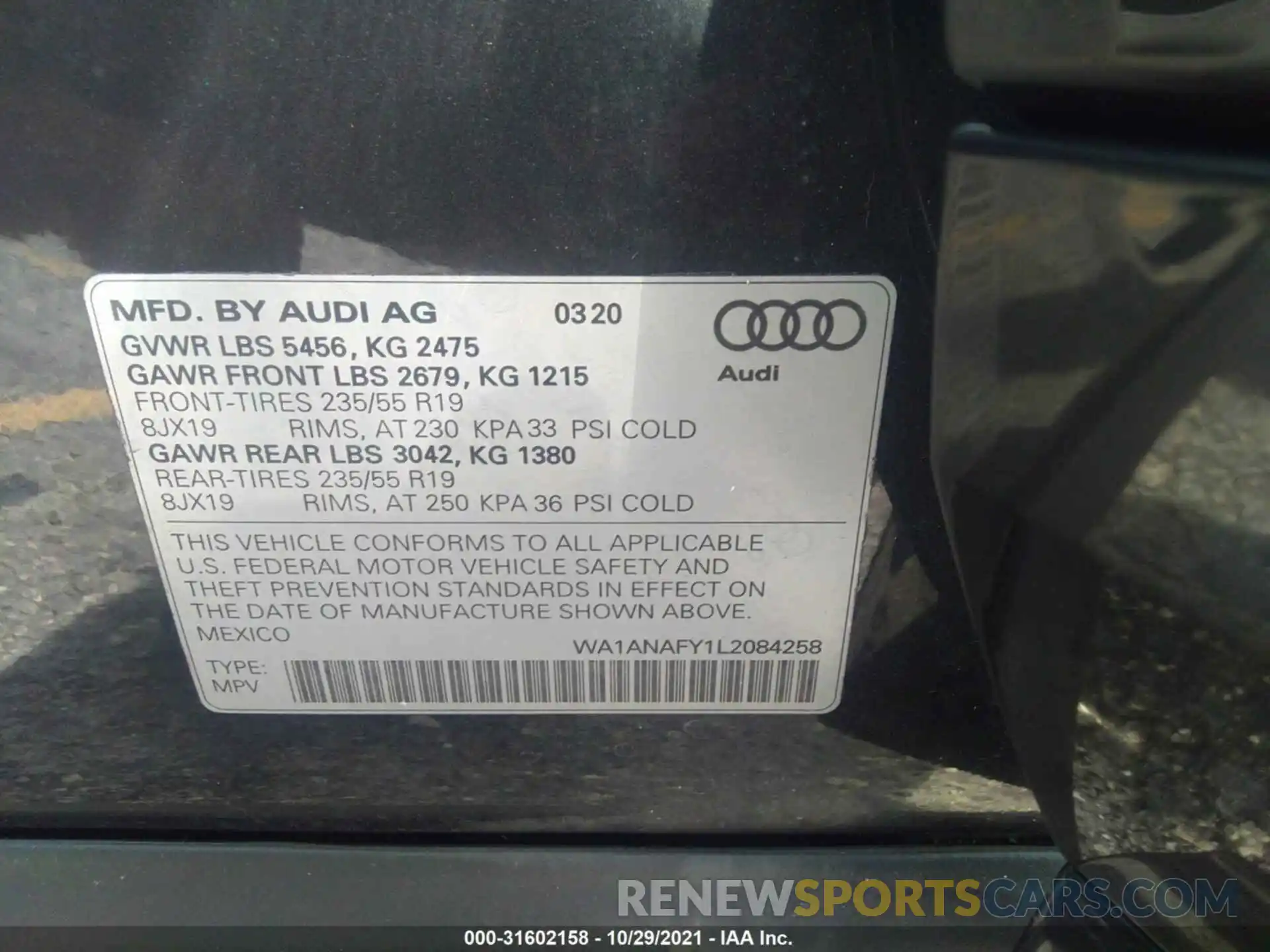 9 Фотография поврежденного автомобиля WA1ANAFY1L2084258 AUDI Q5 2020