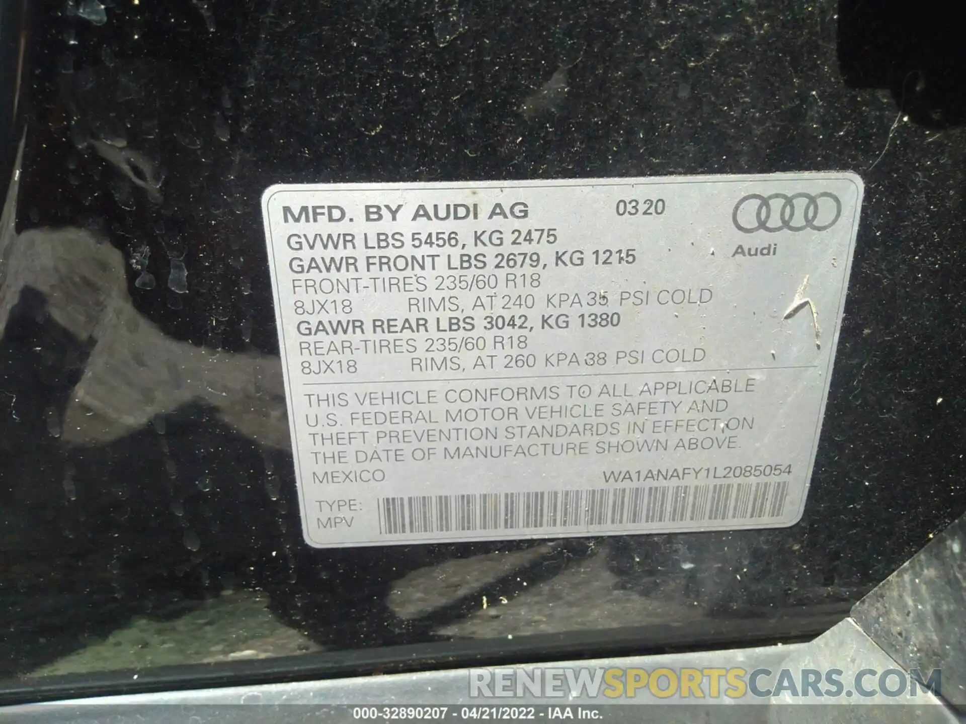 9 Photograph of a damaged car WA1ANAFY1L2085054 AUDI Q5 2020