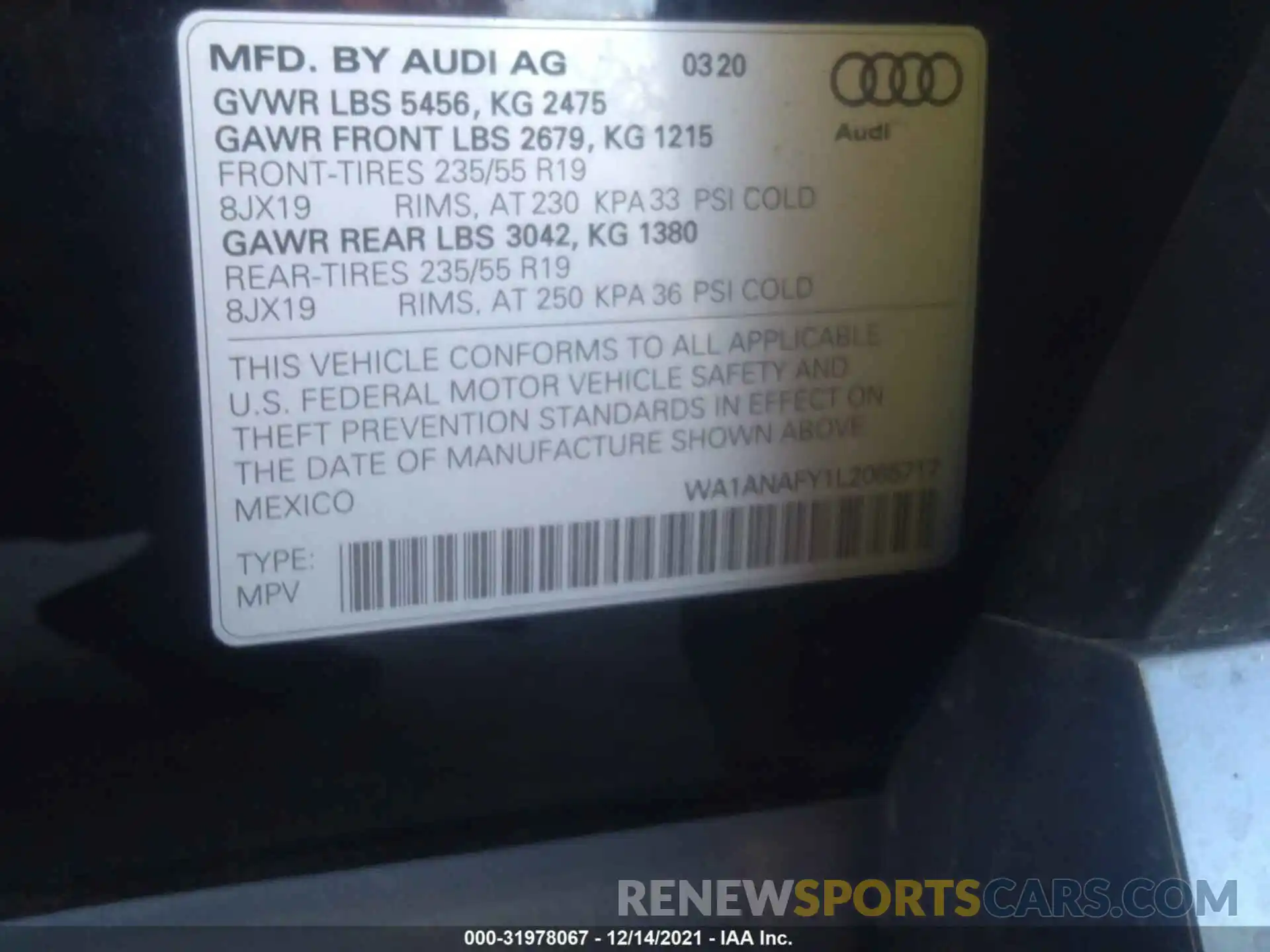 9 Фотография поврежденного автомобиля WA1ANAFY1L2085717 AUDI Q5 2020