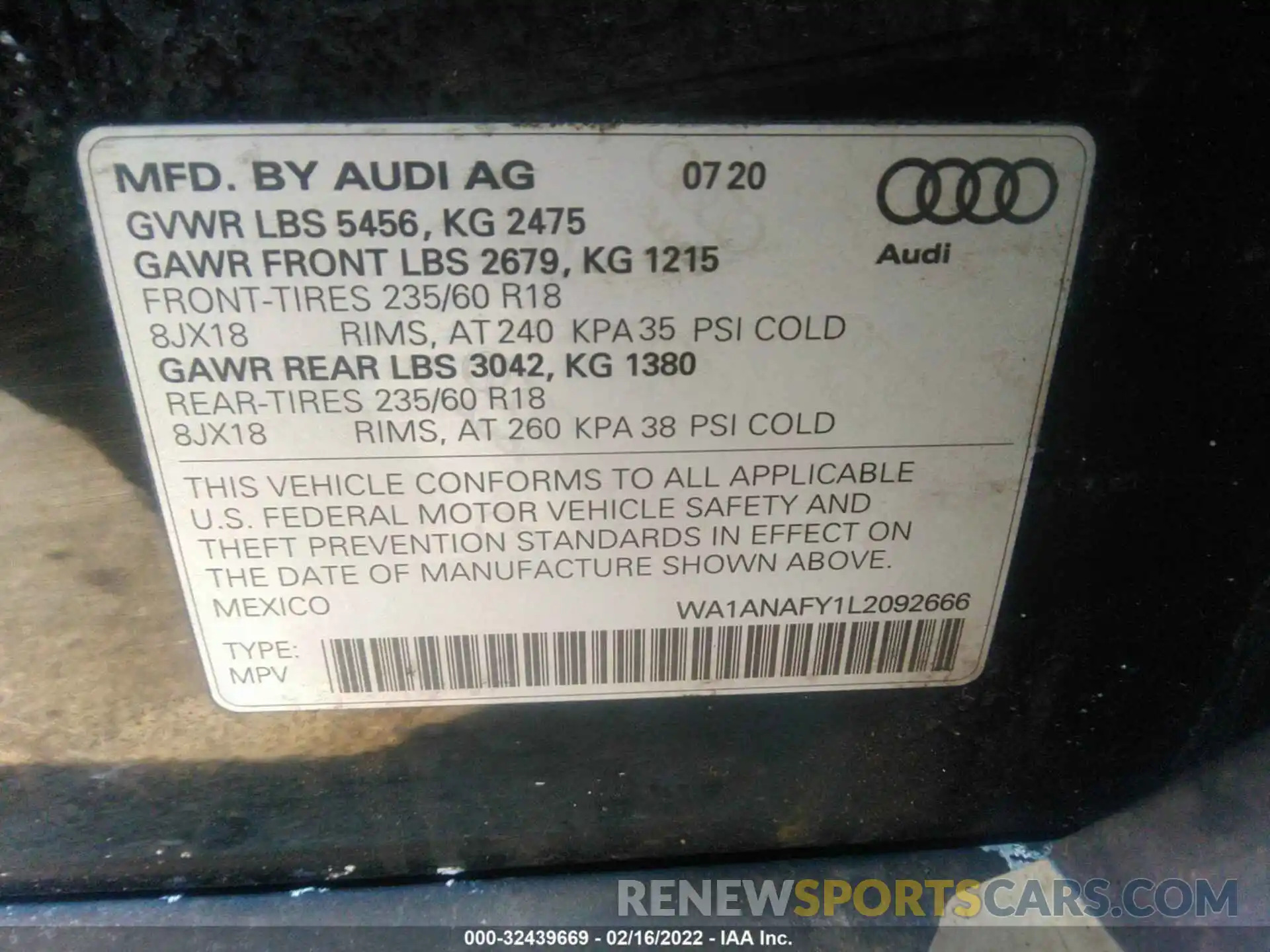 9 Фотография поврежденного автомобиля WA1ANAFY1L2092666 AUDI Q5 2020