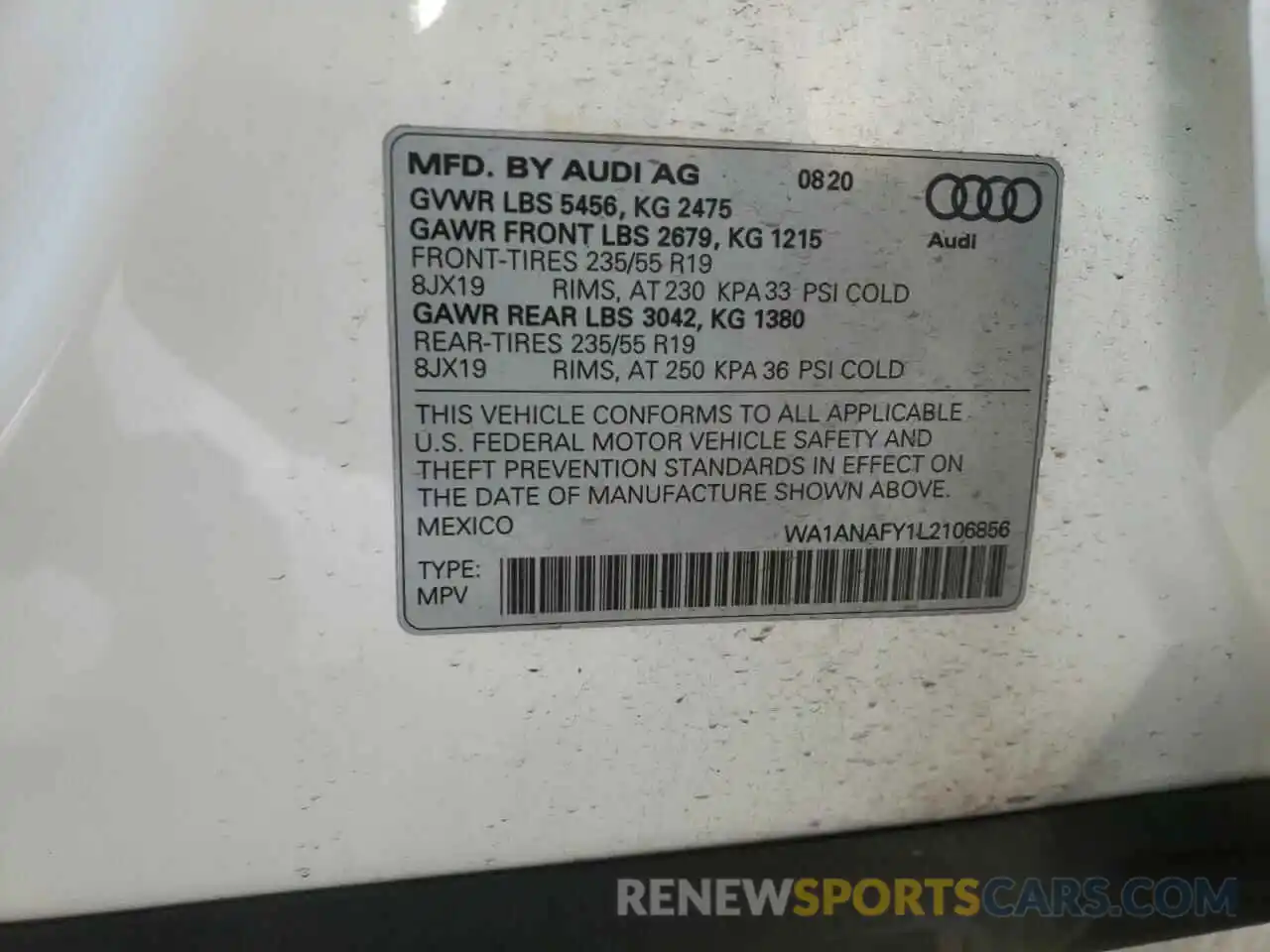 10 Фотография поврежденного автомобиля WA1ANAFY1L2106856 AUDI Q5 2020