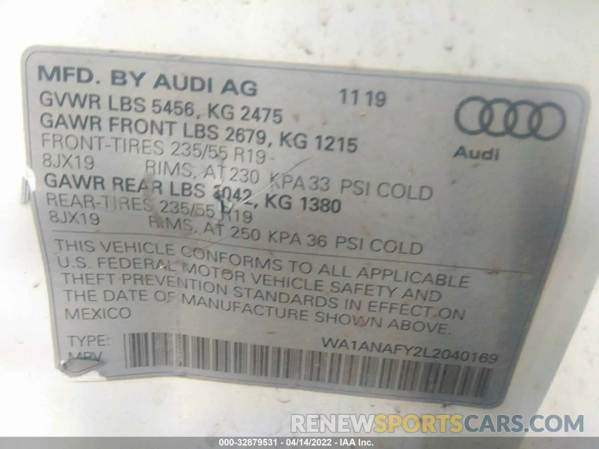 9 Фотография поврежденного автомобиля WA1ANAFY2L2040169 AUDI Q5 2020