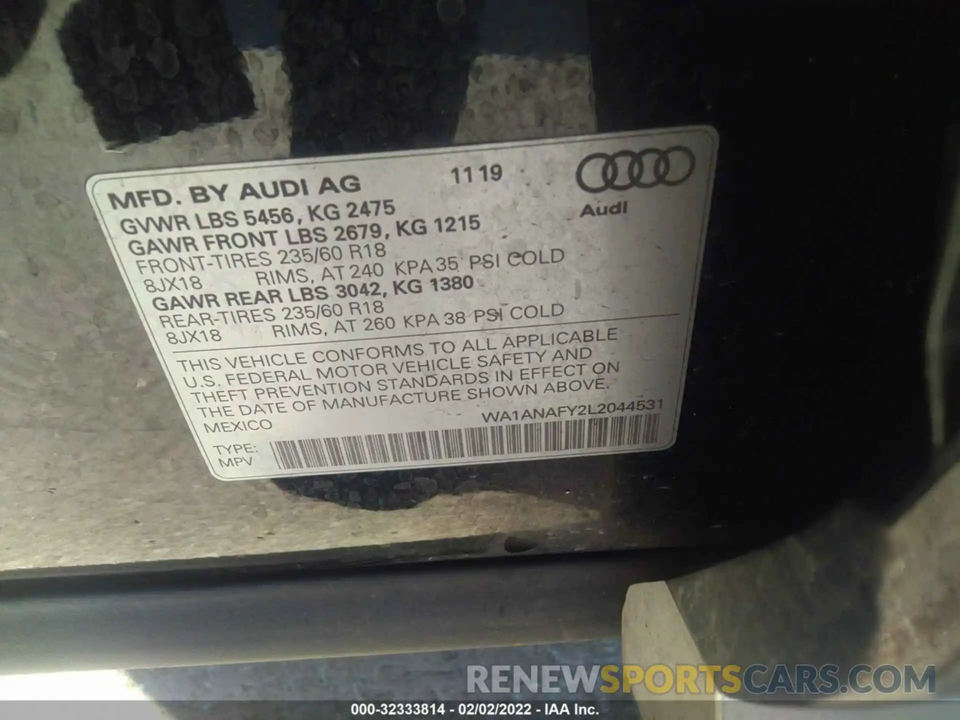 9 Фотография поврежденного автомобиля WA1ANAFY2L2044531 AUDI Q5 2020