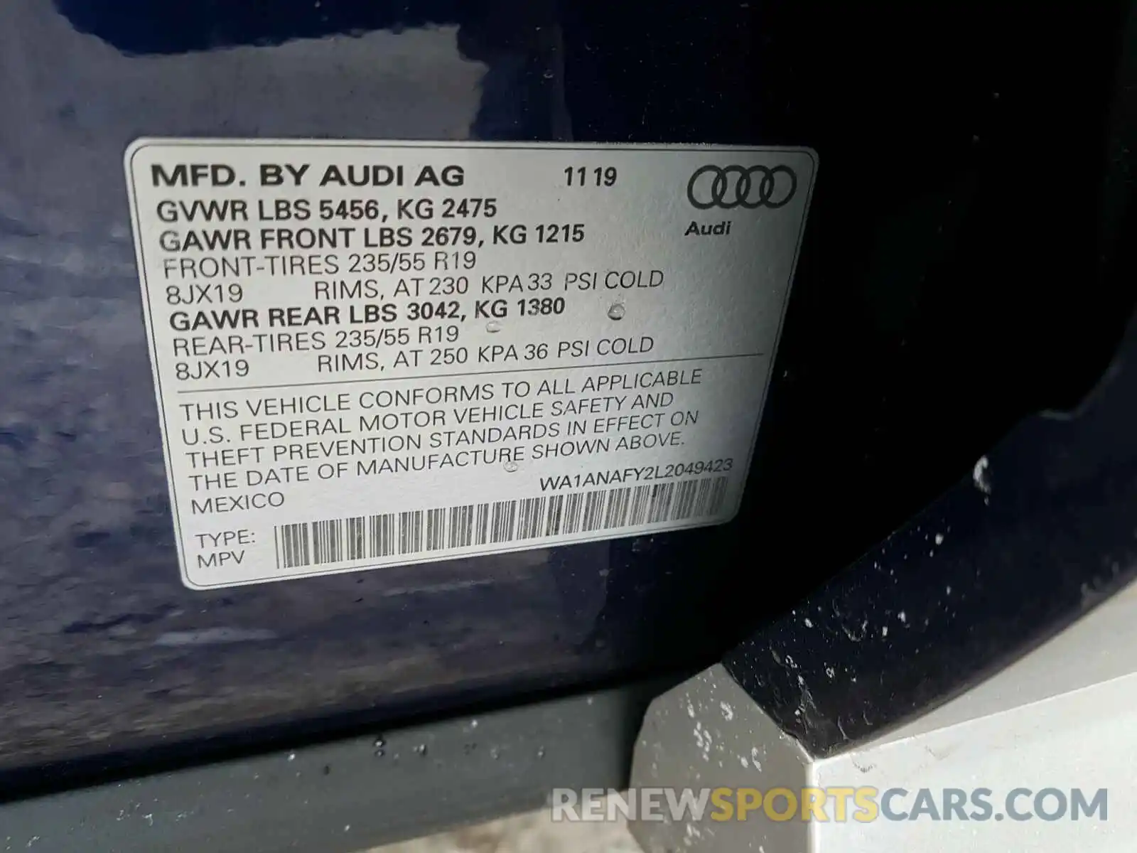 10 Фотография поврежденного автомобиля WA1ANAFY2L2049423 AUDI Q5 2020