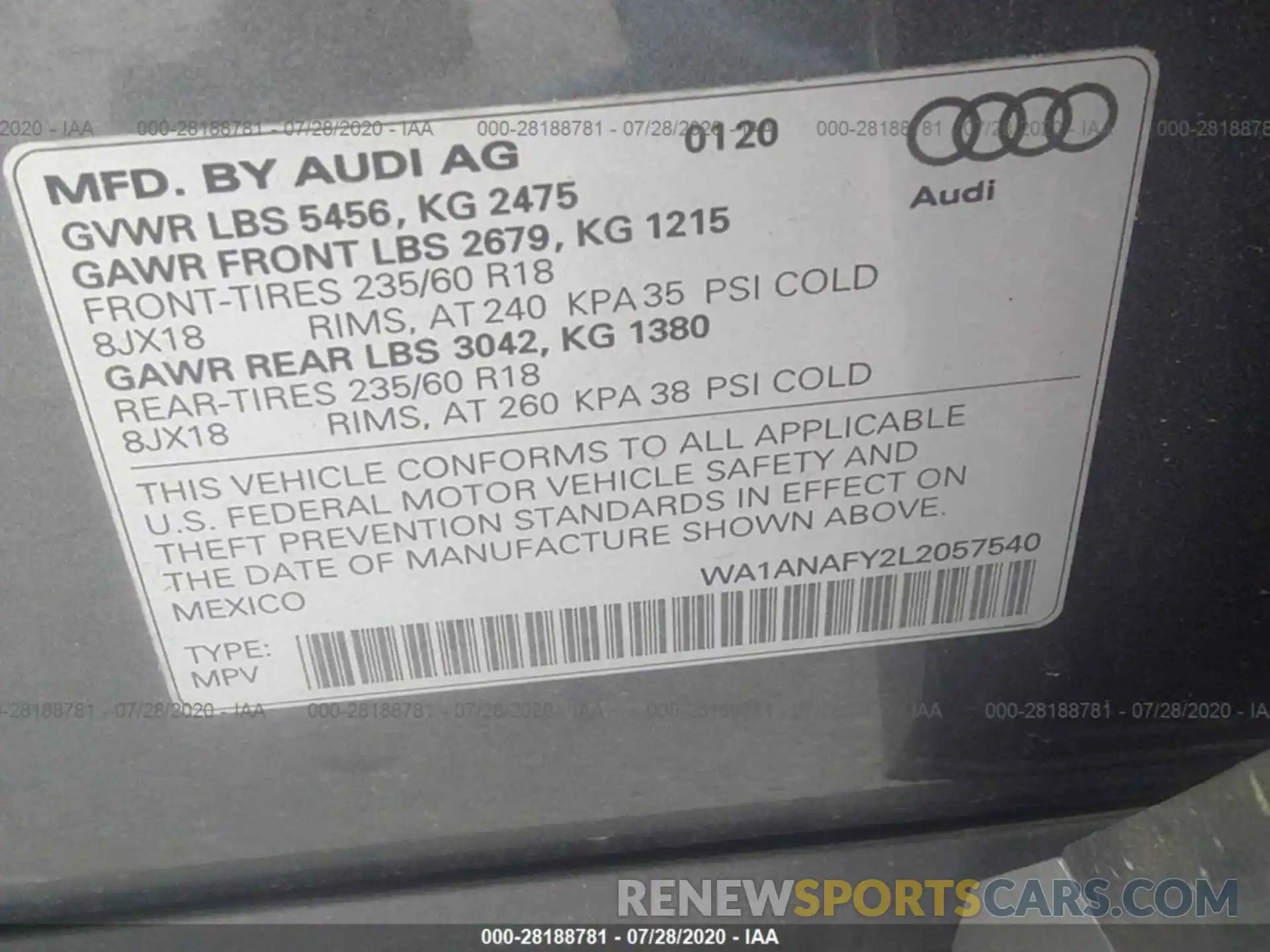 9 Фотография поврежденного автомобиля WA1ANAFY2L2057540 AUDI Q5 2020