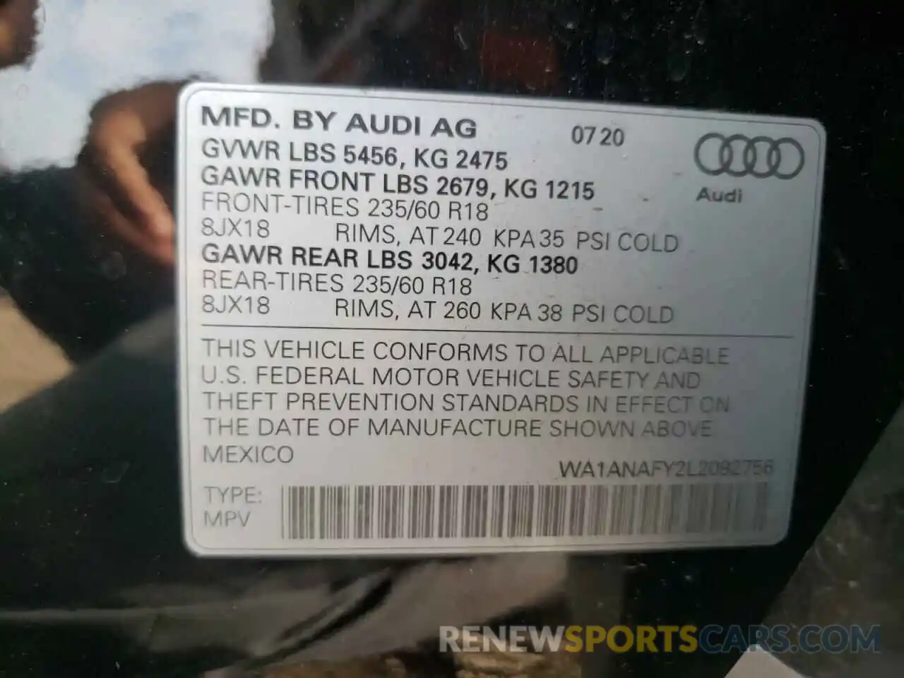 10 Photograph of a damaged car WA1ANAFY2L2092756 AUDI Q5 2020