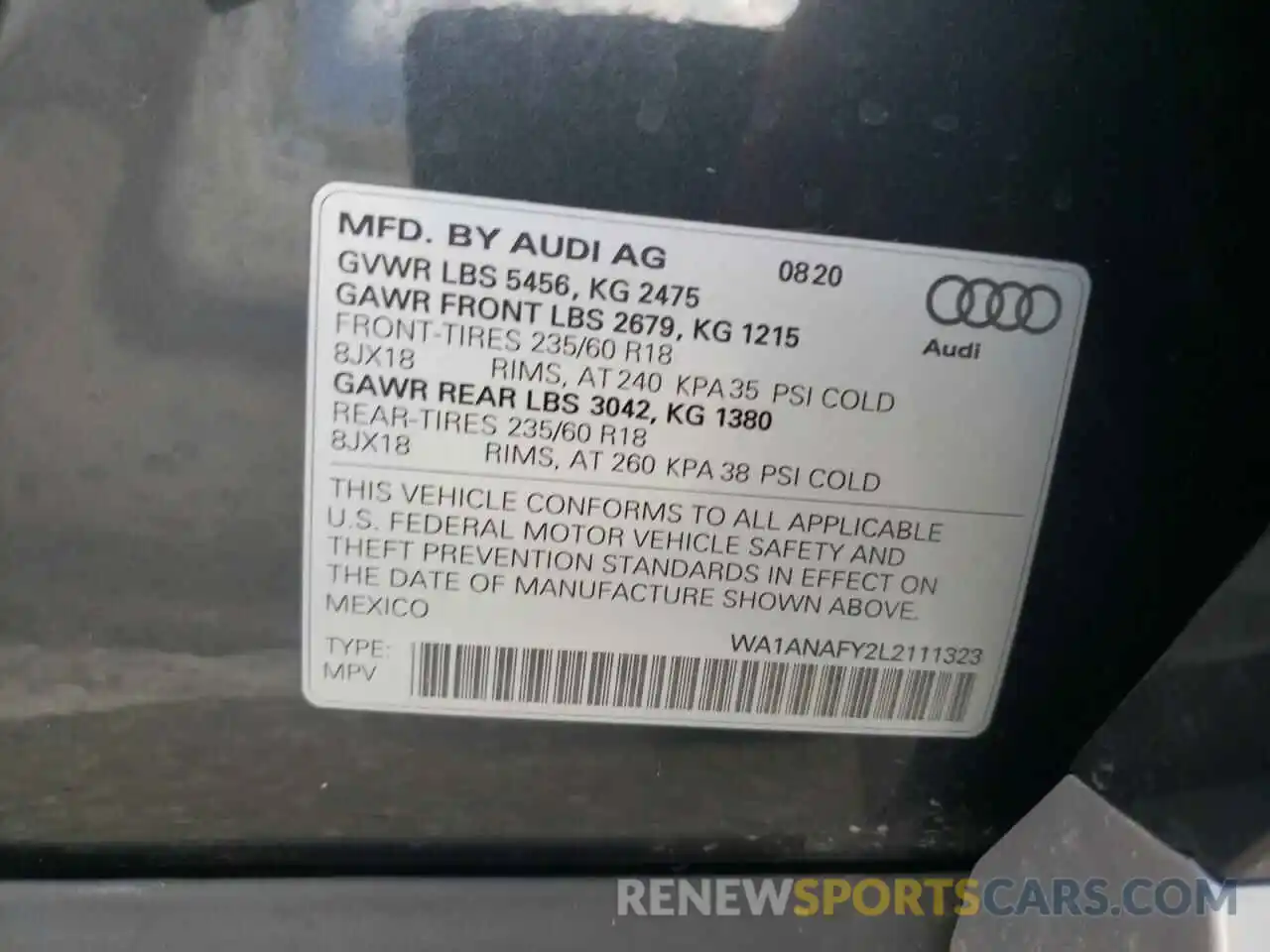 10 Photograph of a damaged car WA1ANAFY2L2111323 AUDI Q5 2020