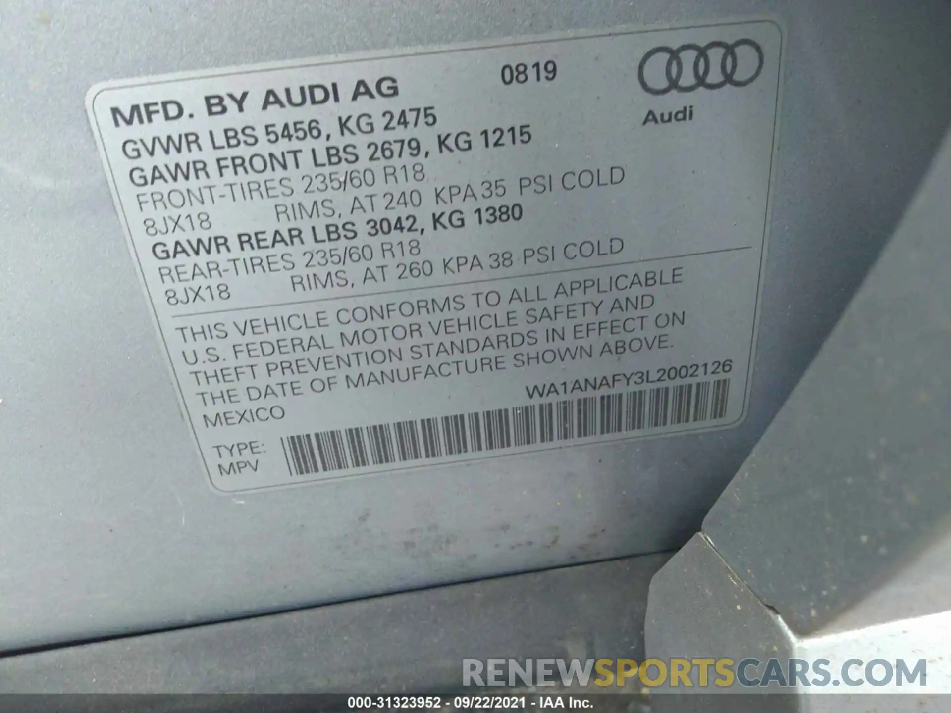 9 Фотография поврежденного автомобиля WA1ANAFY3L2002126 AUDI Q5 2020