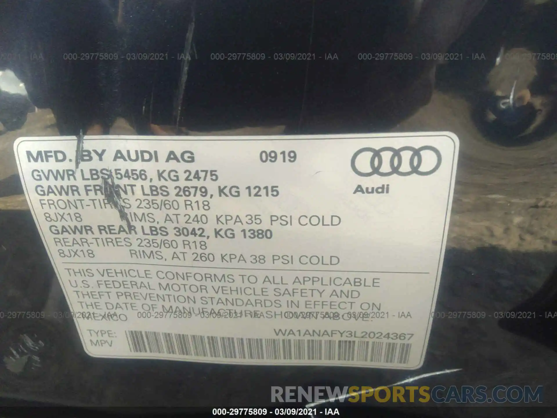 9 Photograph of a damaged car WA1ANAFY3L2024367 AUDI Q5 2020